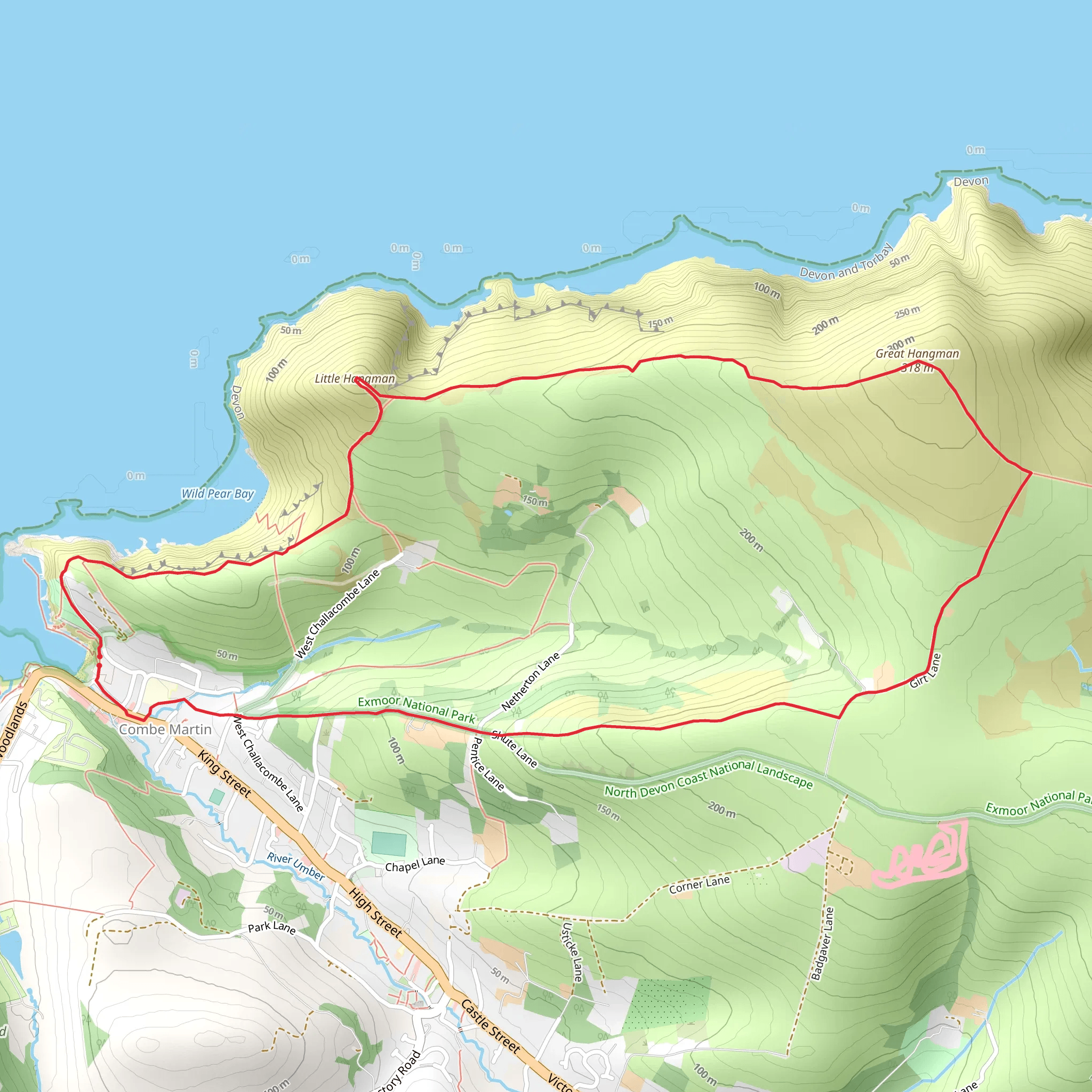 Great Hangman Hill from Combe Martin mobile static map