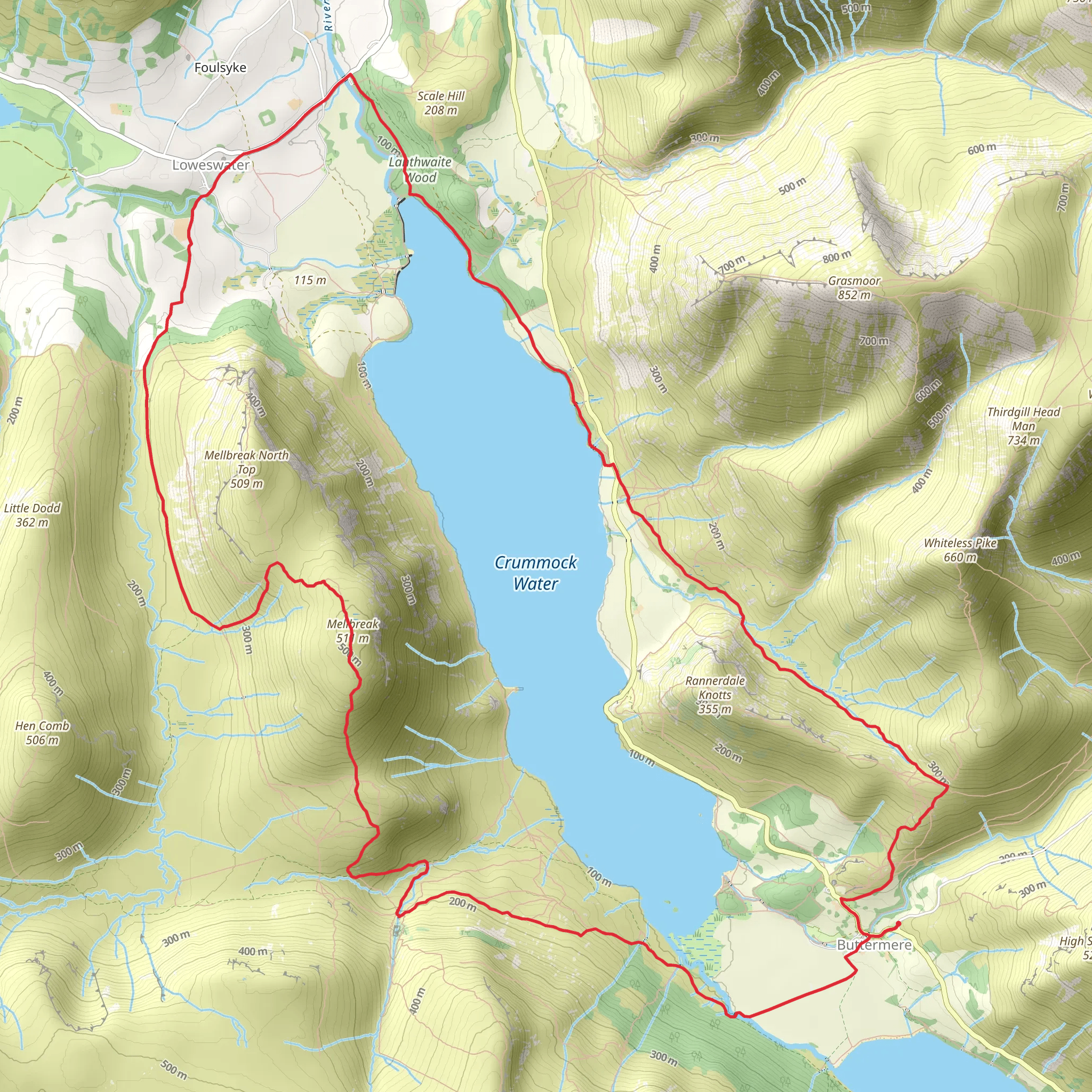 Crummock Water, Lanthwaite Wood and Mellbreak Loop mobile static map