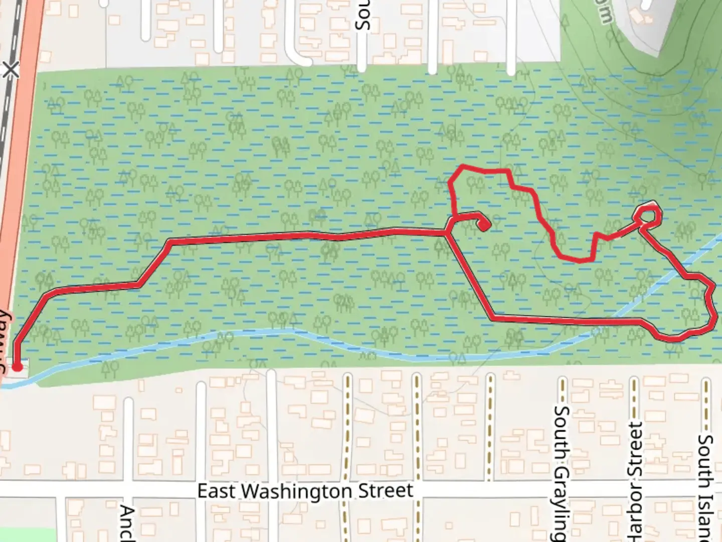 An image depicting the trail Saltair Creek Loop and its surrounding area.