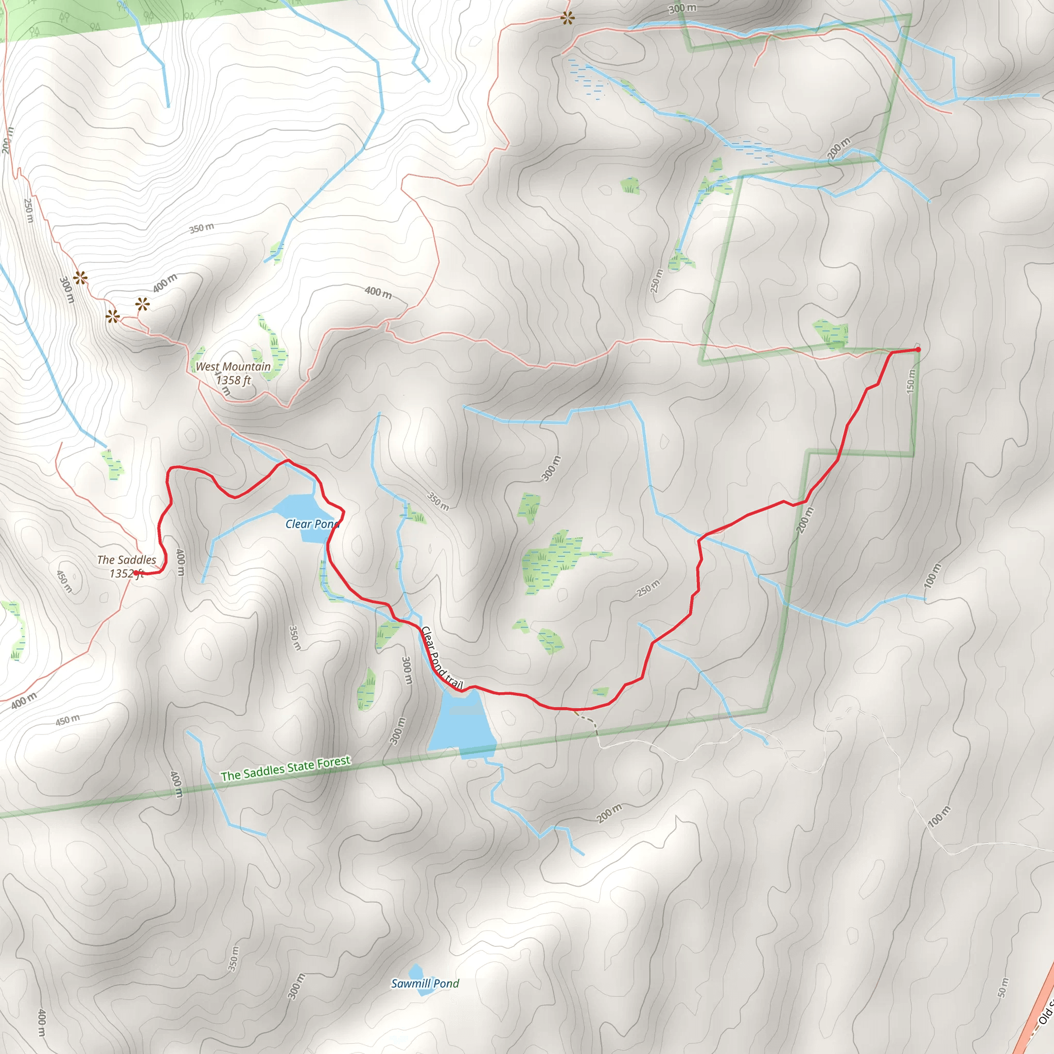 Clear Pond and The Saddles Trail mobile static map