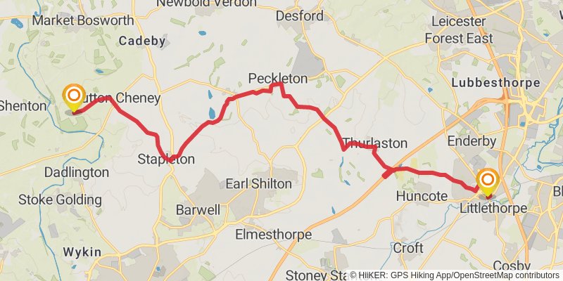 Fotheringhay to Bosworth Battlefield stage 5 Map