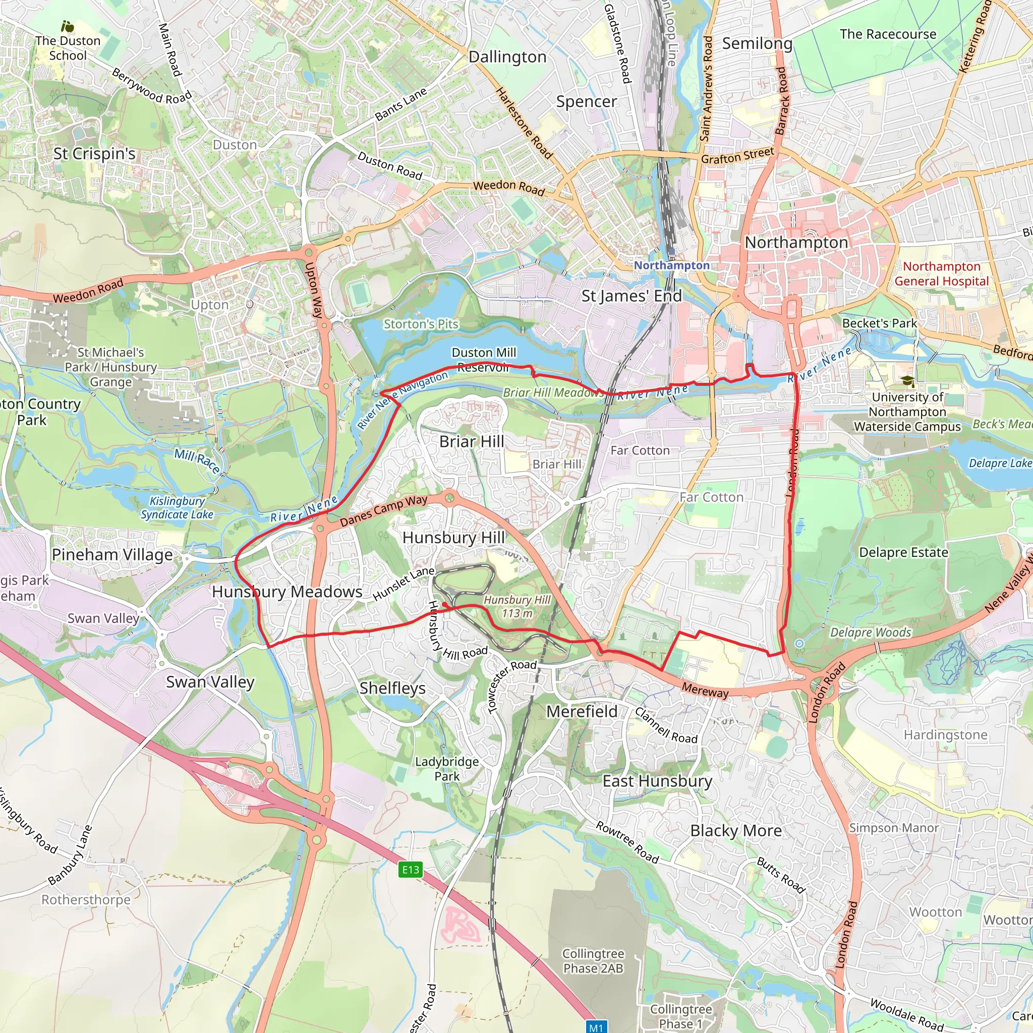Far Cotton Loop via Dunston Mill Reservoir mobile static map