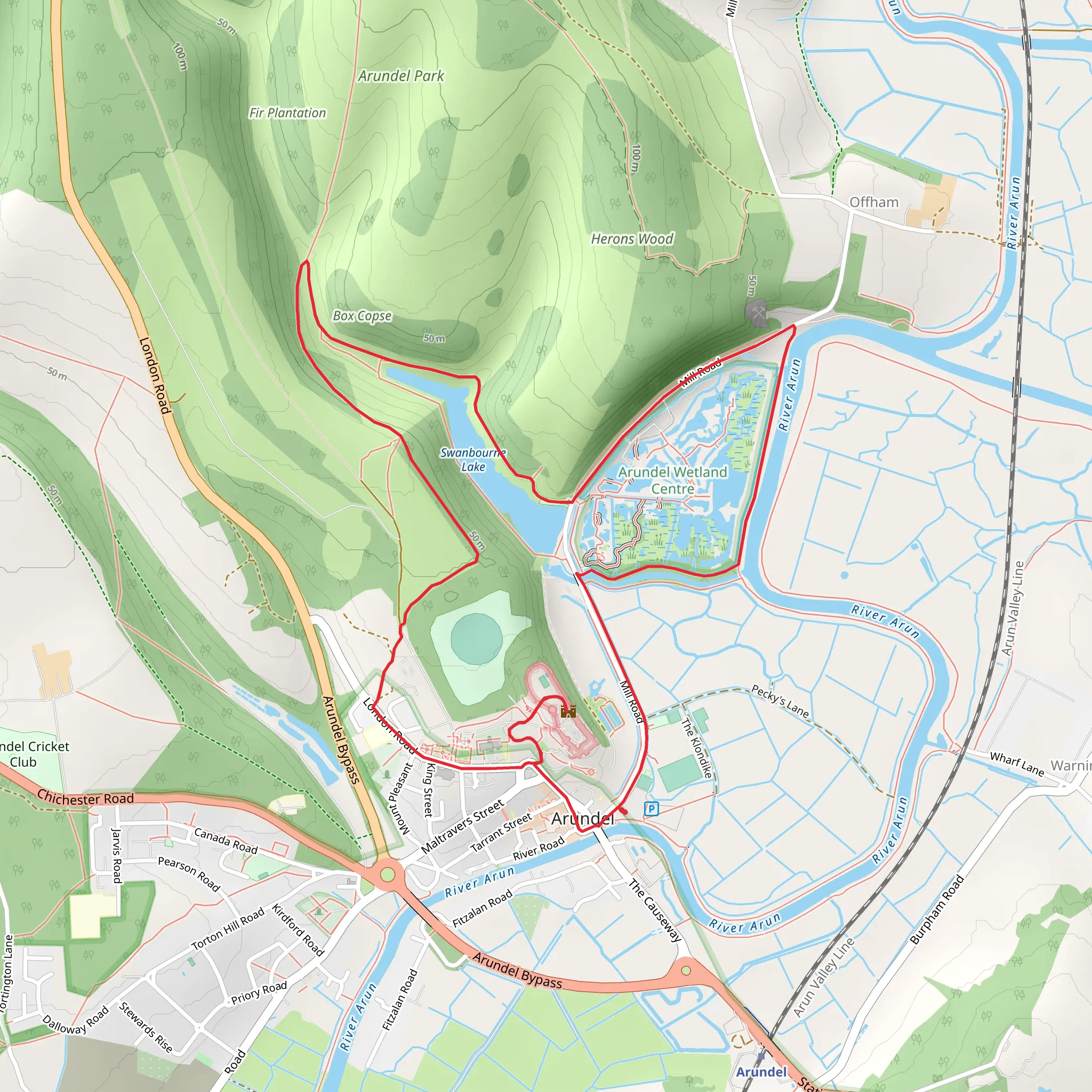 Arundel Castle and Wetland Centre Loop Walk mobile static map