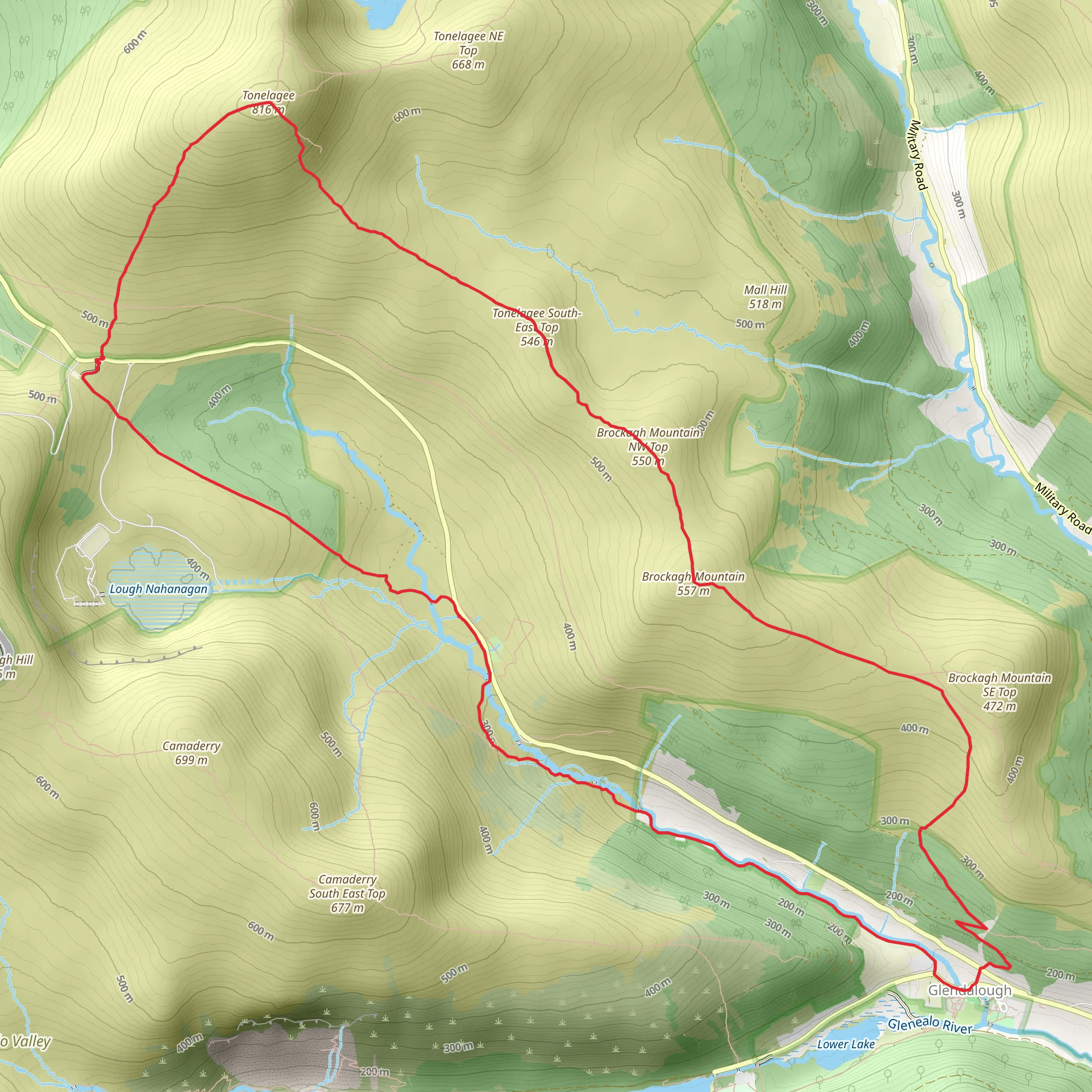 Tonelagee, Brockagh and St Kevin's Way mobile static map