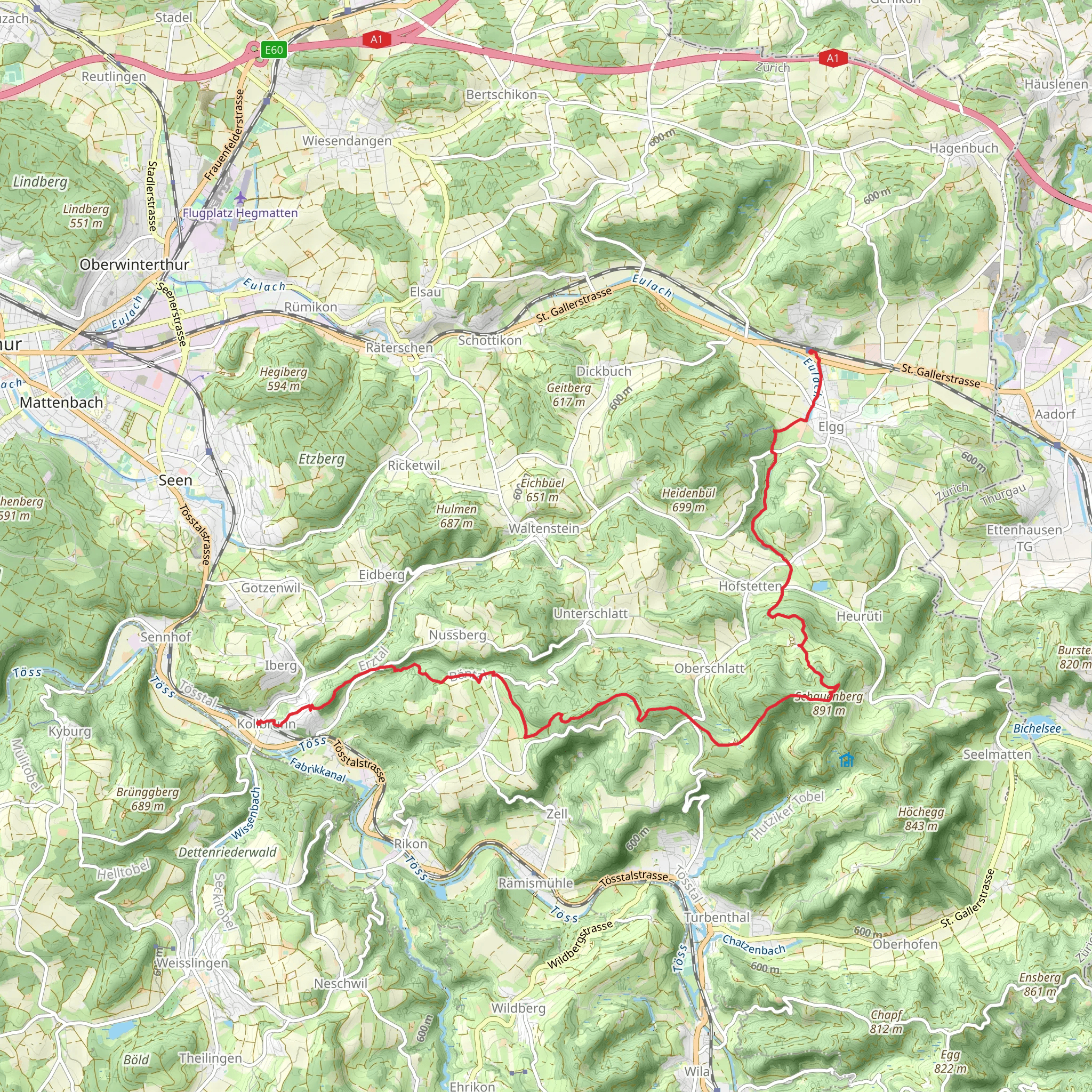 Kollbrunn to Elgg Trail mobile static map