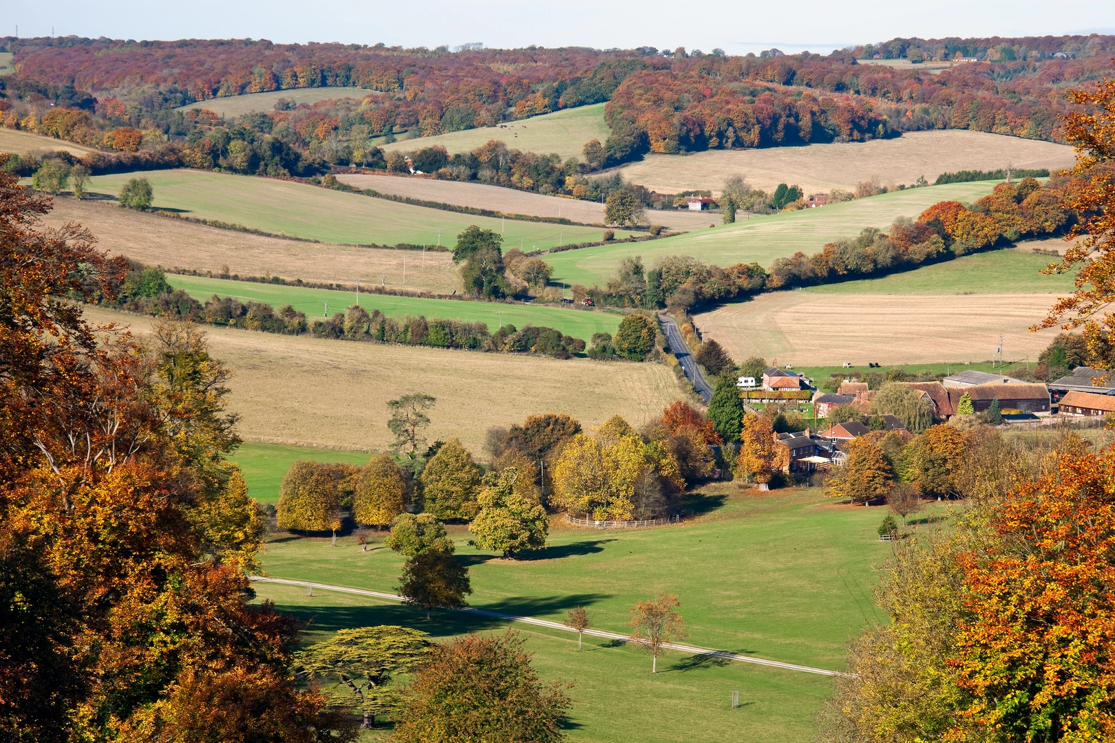 An image depicting the trail Stonor Park - Turville - Fingest - Skirmett and Great Wood and its surrounding area.
