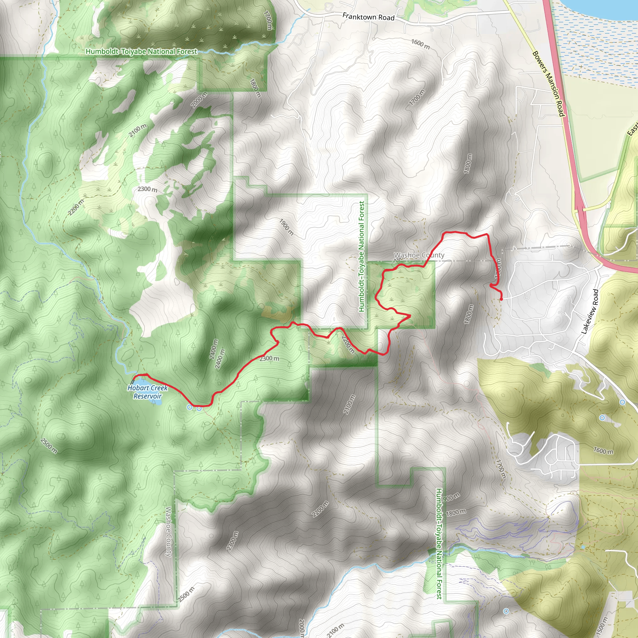 Hobart Creek Reservoir via Franktown Creek Road mobile static map