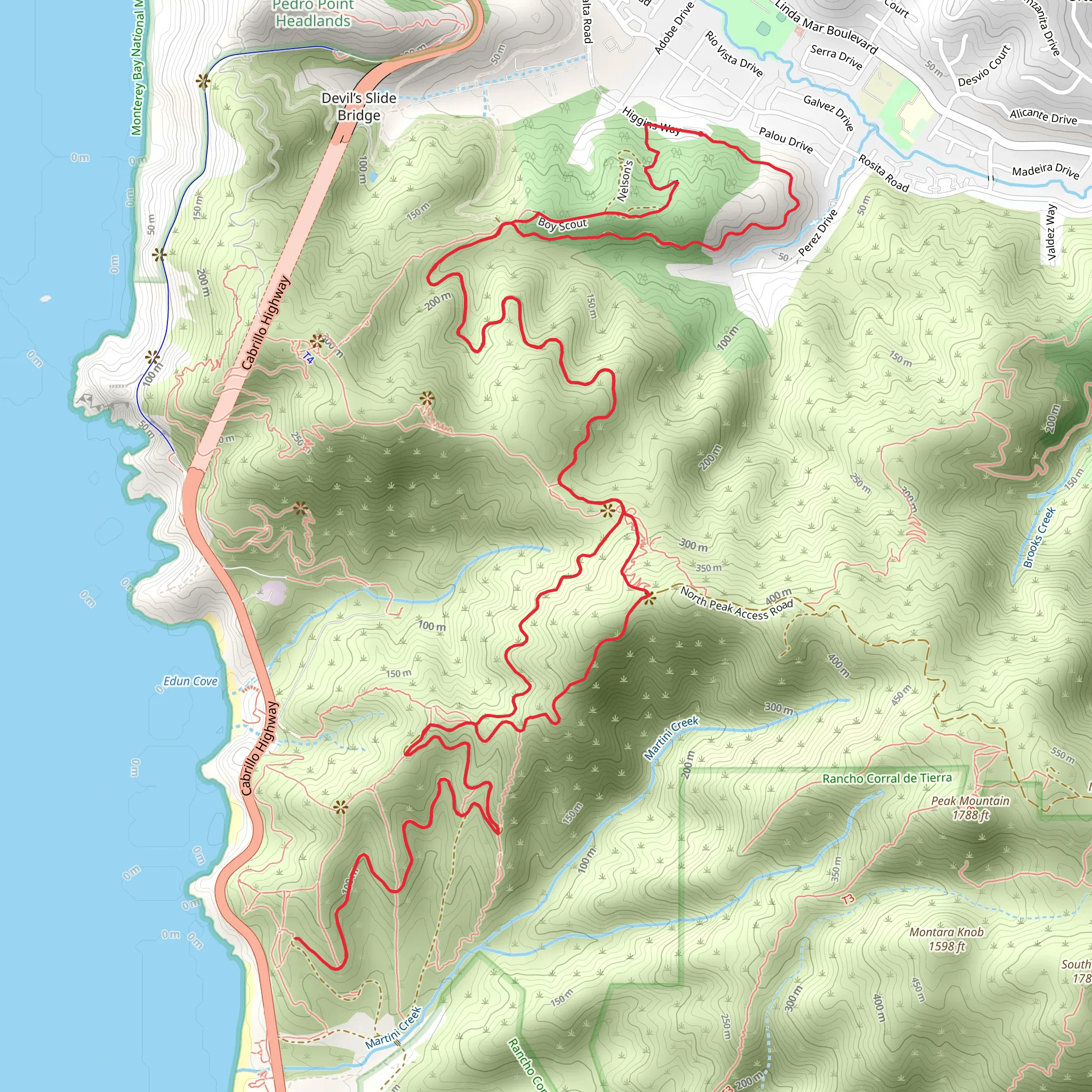 Old San Pedro Mountain Road and North Peak Access Road mobile static map