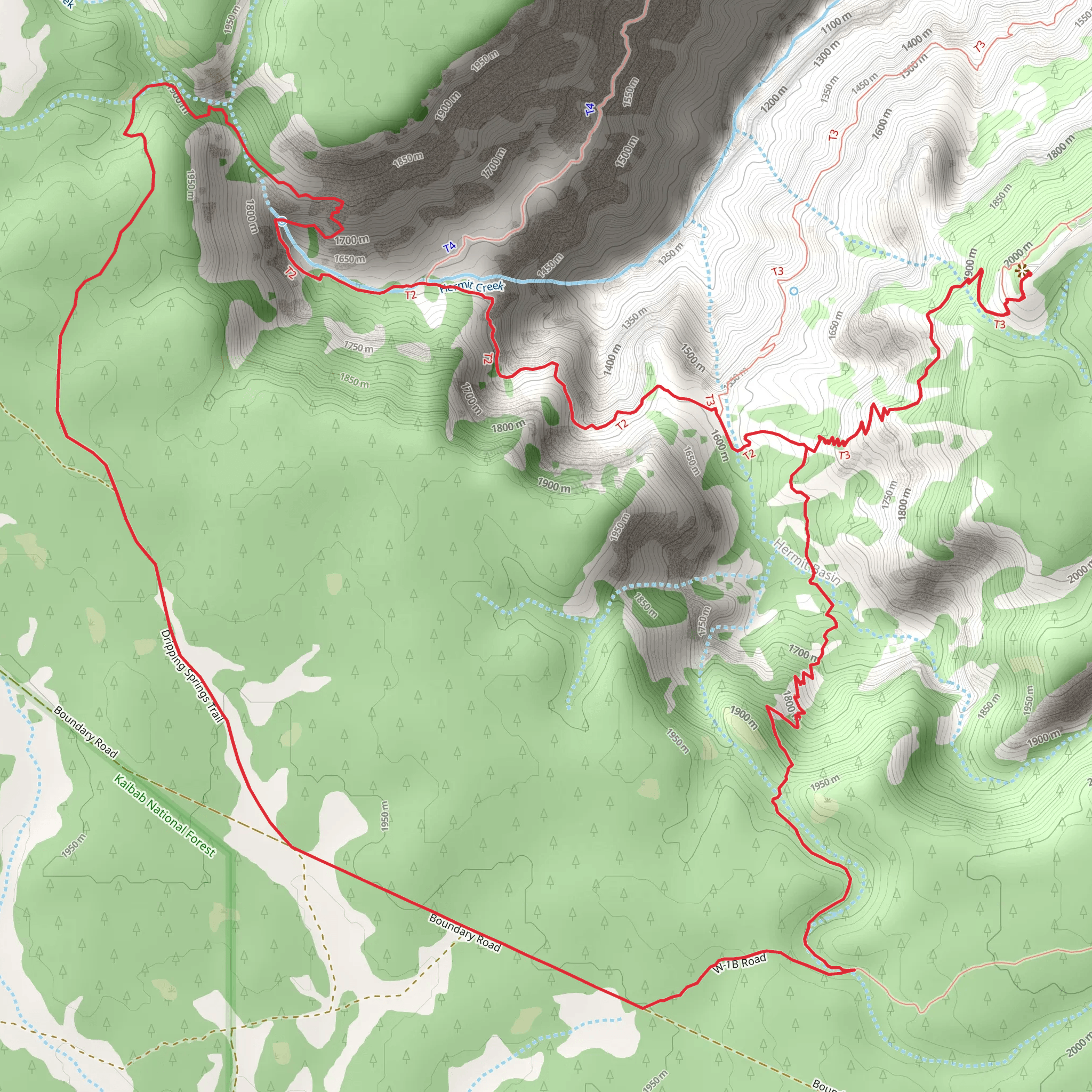 Dripping Springs, Waldron Loop Trail via Hermit Trail mobile static map