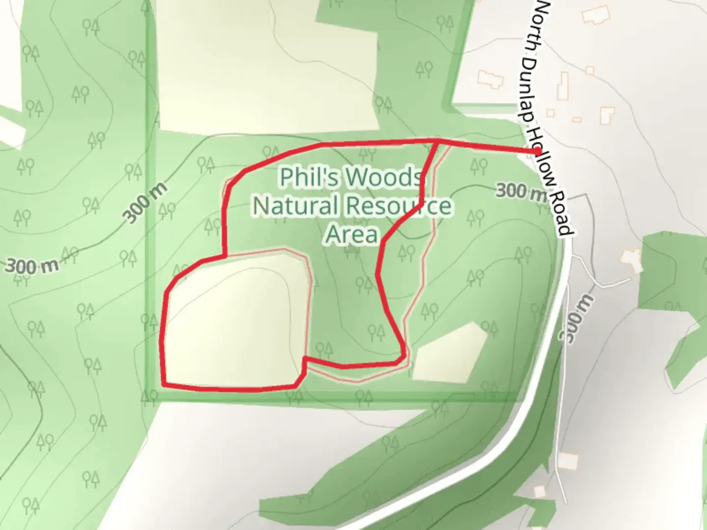An image depicting the trail North Dunlap Hollow Road Loop and its surrounding area.