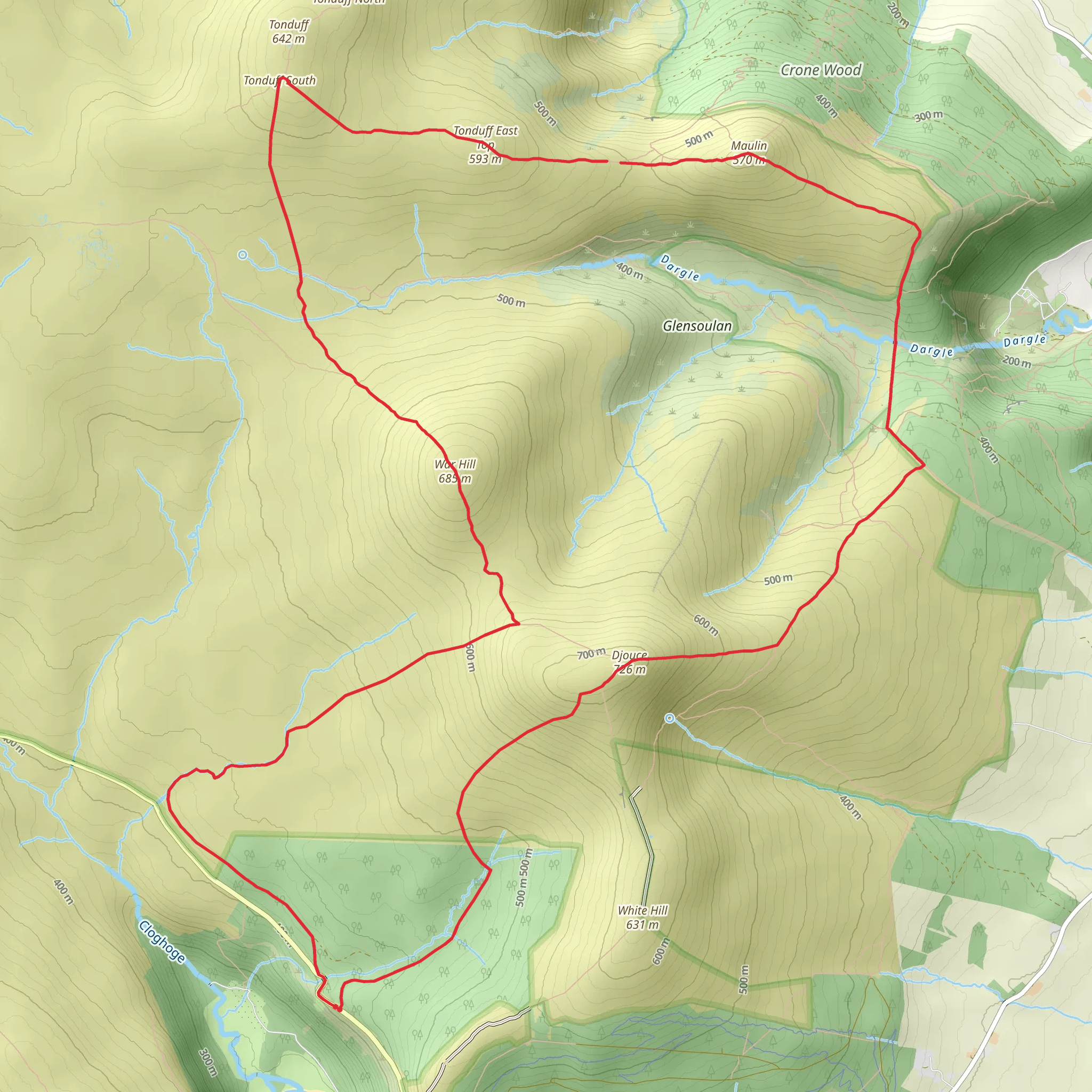 War Hill and Tonduff East Top Loop from Lough Tay mobile static map