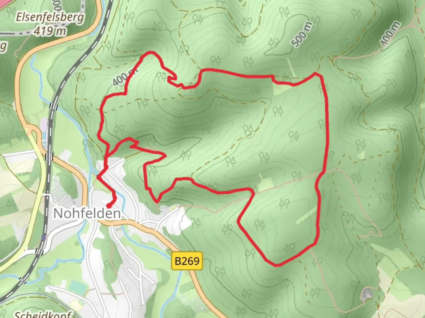 An image depicting the trail Nationalpark Infozentrum and Igelswald Loop via Bärenpfad and its surrounding area.