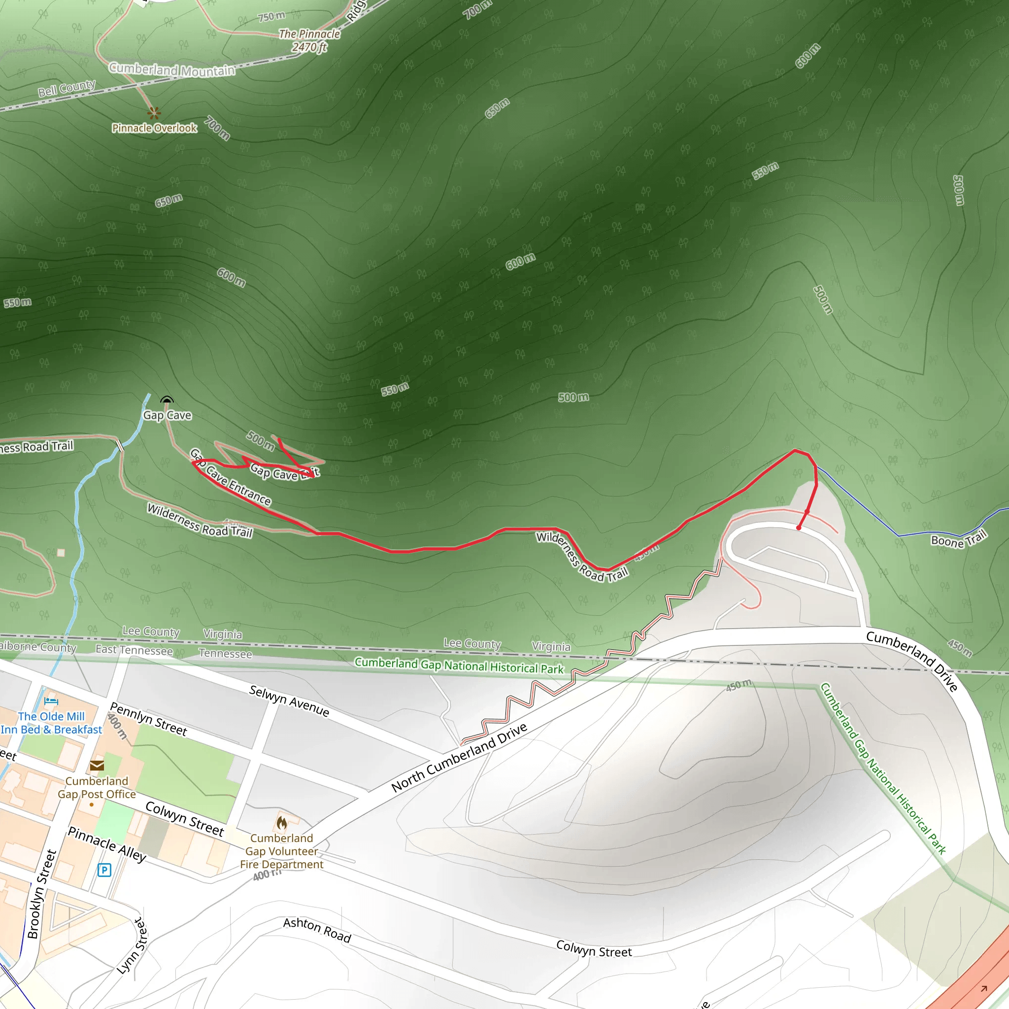 Gap Cave via Wilderness Trail mobile static map