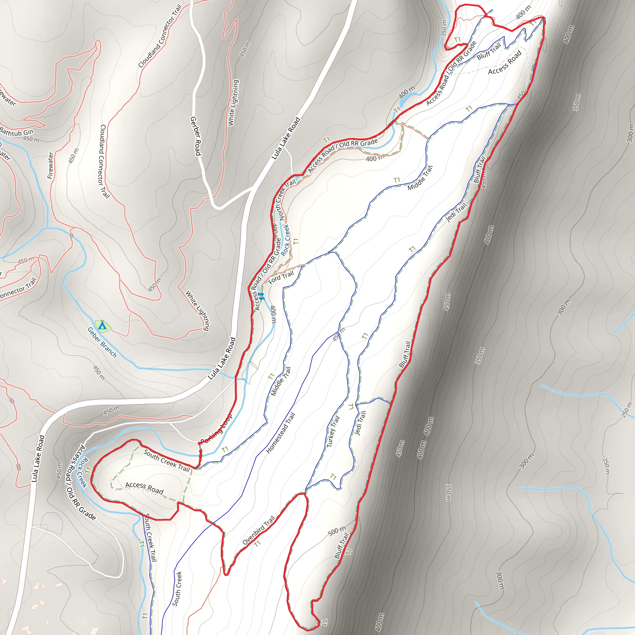 South Creek, Bluff Trail and Ovenbird Trail Loop mobile static map