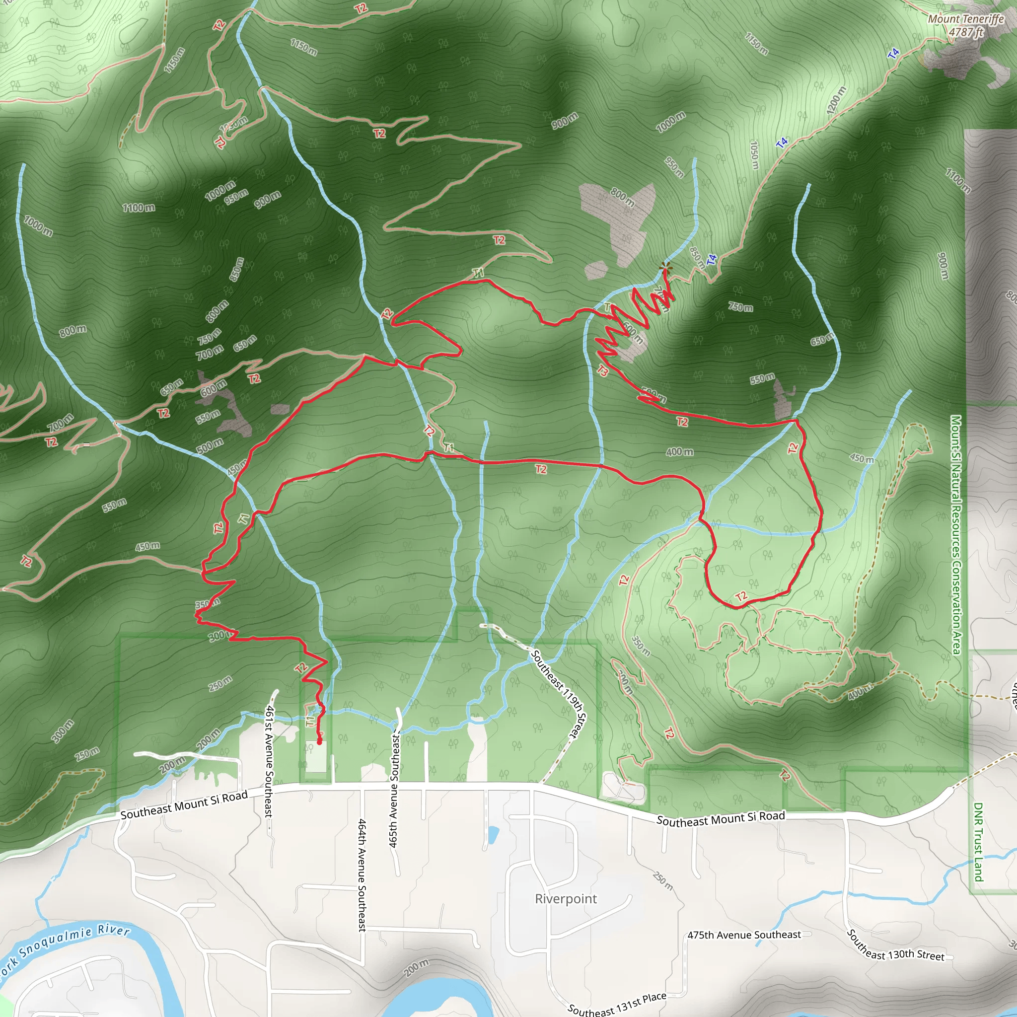 Mount Si, Teneriffe Falls and Roaring Creek Loop Trail mobile static map