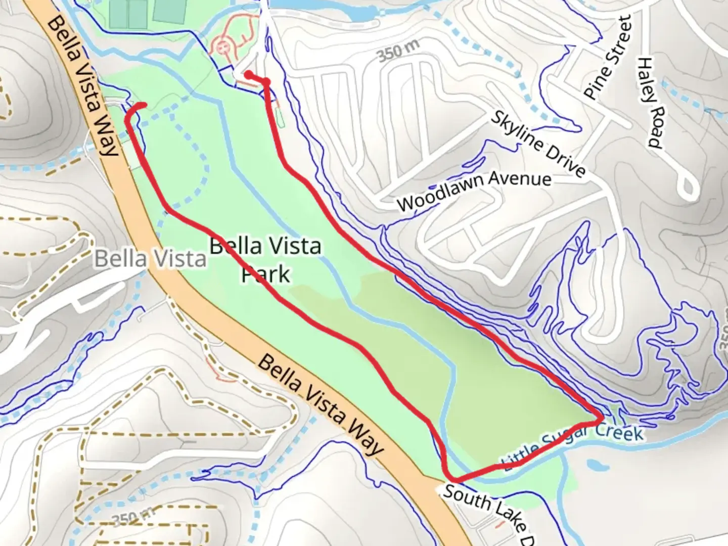 An image depicting the trail Bella Vista Lake Trail and its surrounding area.