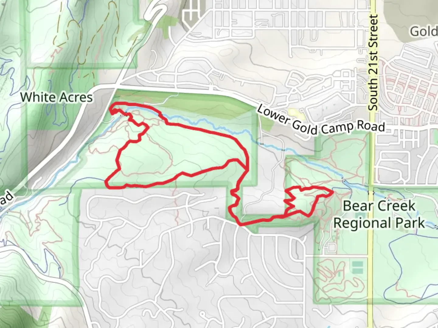 An image depicting the trail Bear Creek Regional, Yellowjacket and Gateway Loop Trail and its surrounding area.
