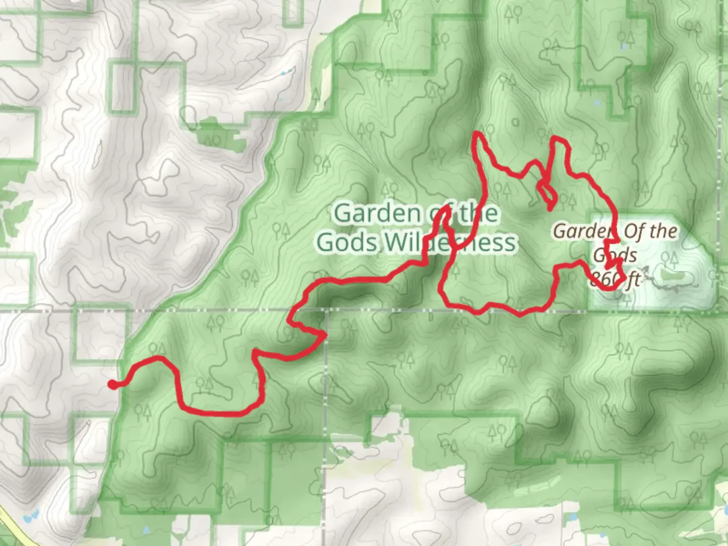 An image depicting the trail Garden Of the Gods via River to River Trail and its surrounding area.