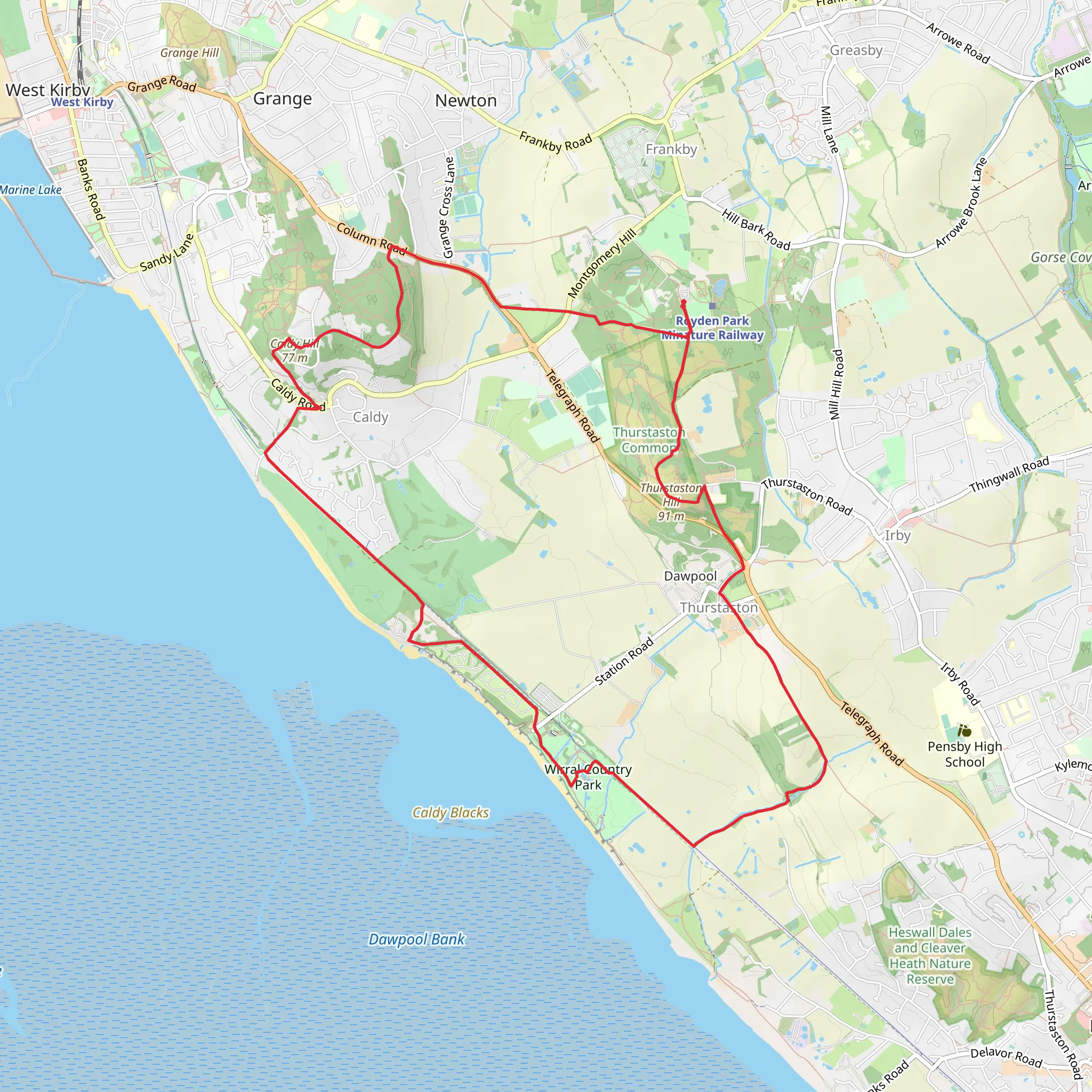 NT Thurstaston Common, Caldy Hill and Wirral Country Park Loop mobile static map