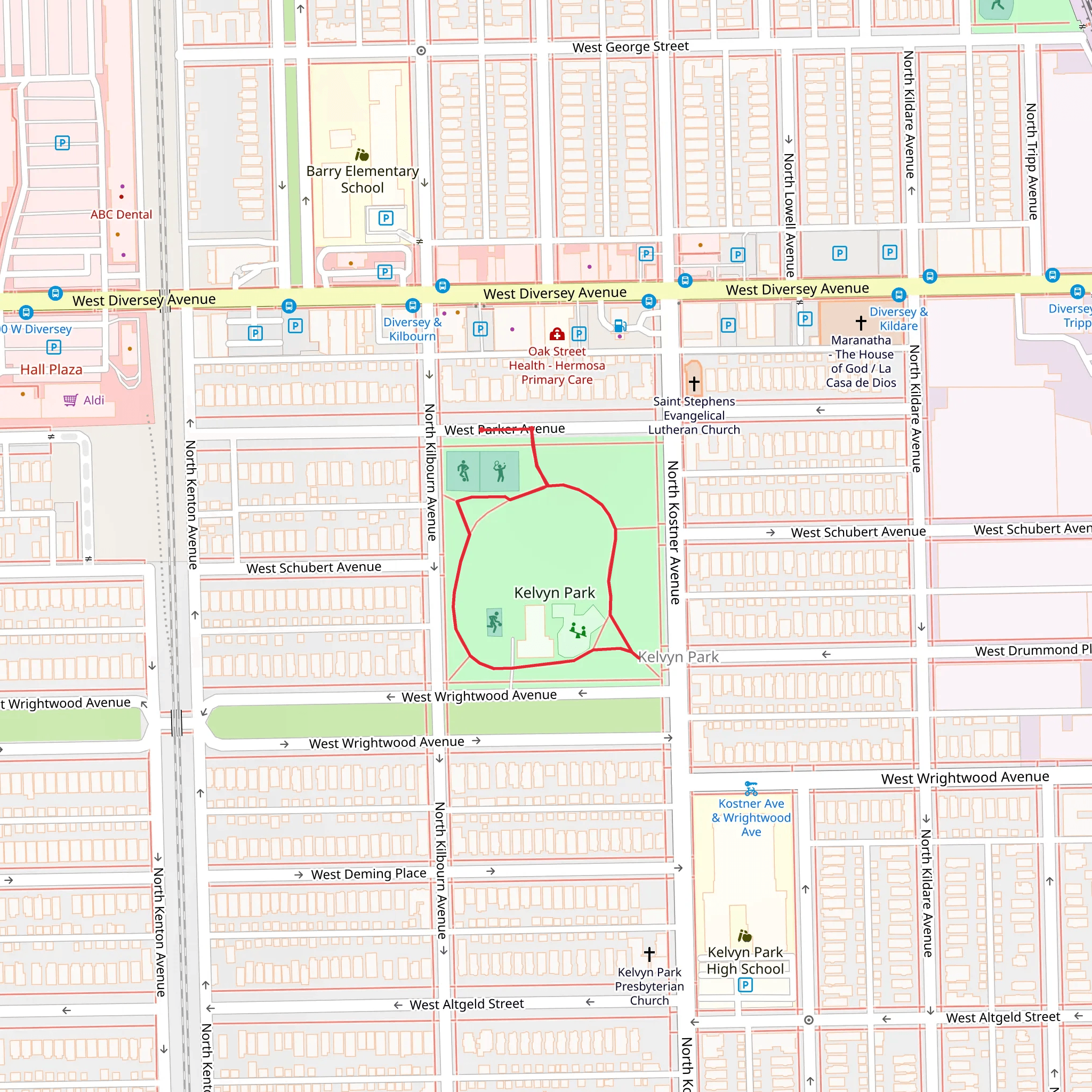 Kelvyn Park Loop mobile static map