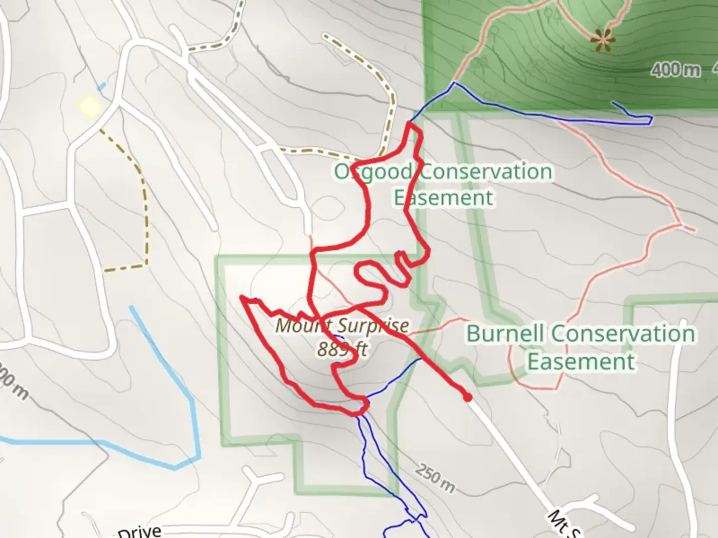 An image depicting the trail Mount Surprise Loop and its surrounding area.