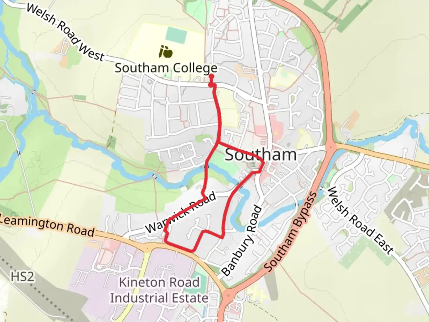 An image depicting the trail Southam Short Walk and its surrounding area.