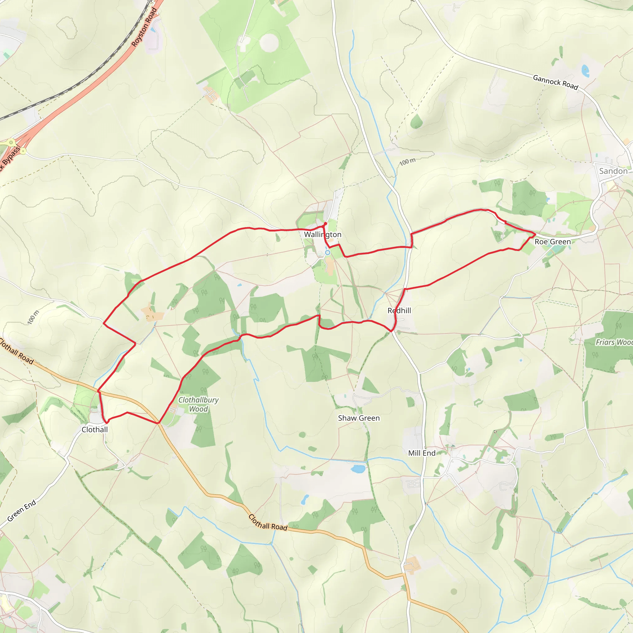 Clothall and Roe Green from Wallington mobile static map