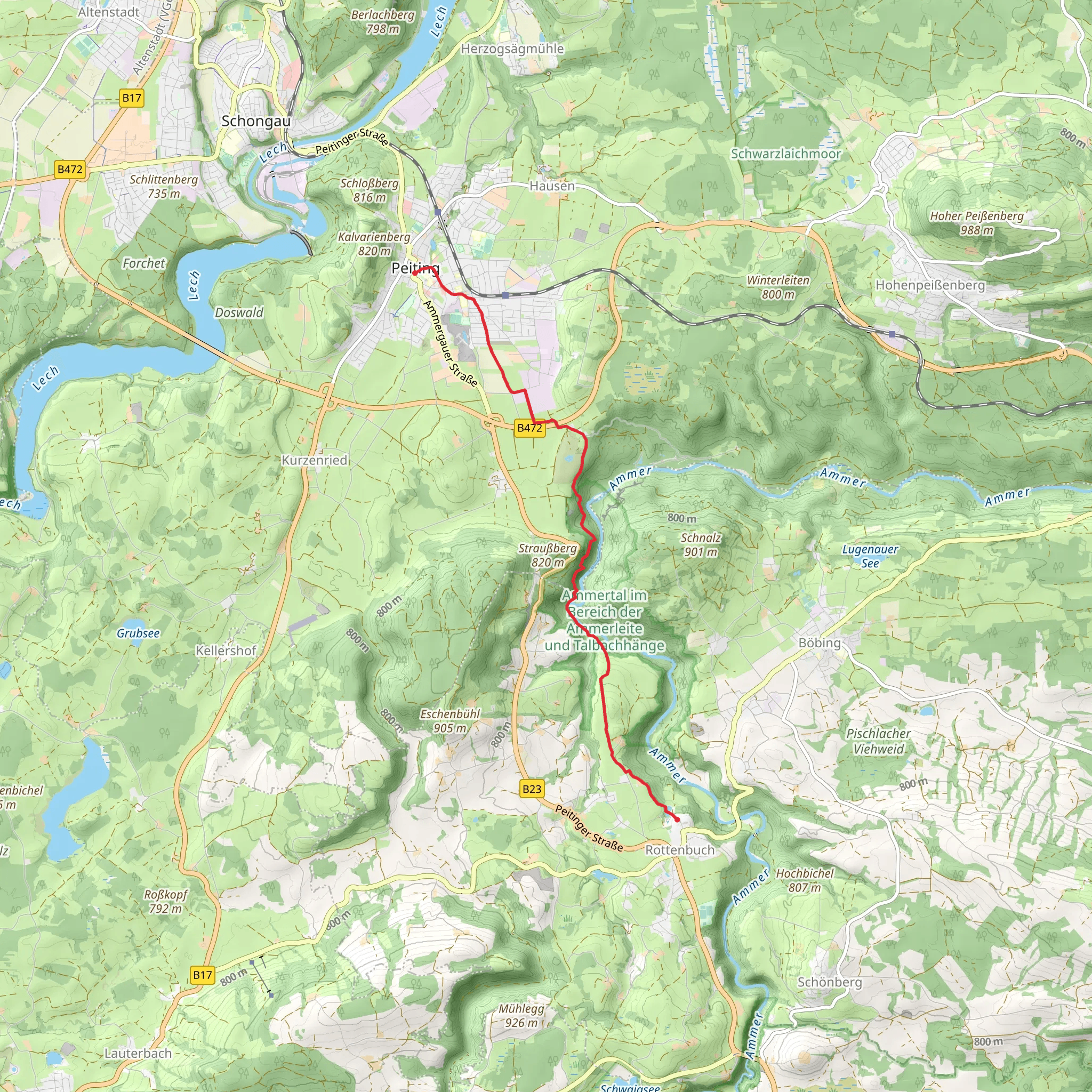 Peiting to Rottenbuch via Romantische Strasse mobile static map