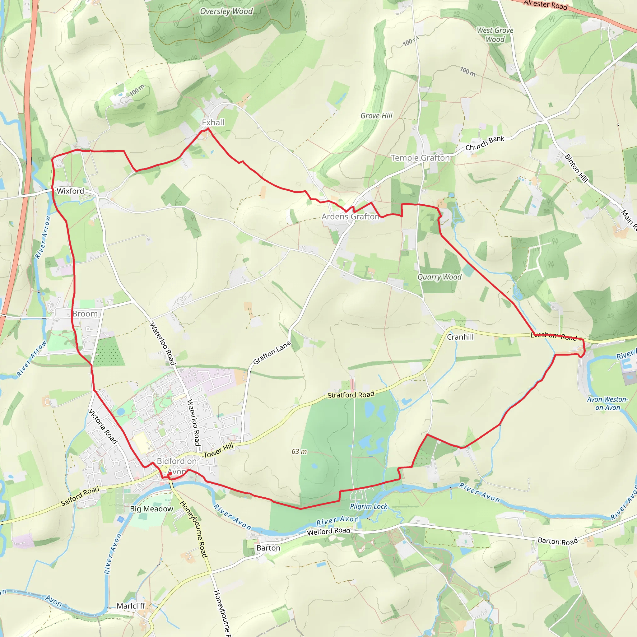 Bidford on Avon Country Park and Exhall Country Park Loop mobile static map