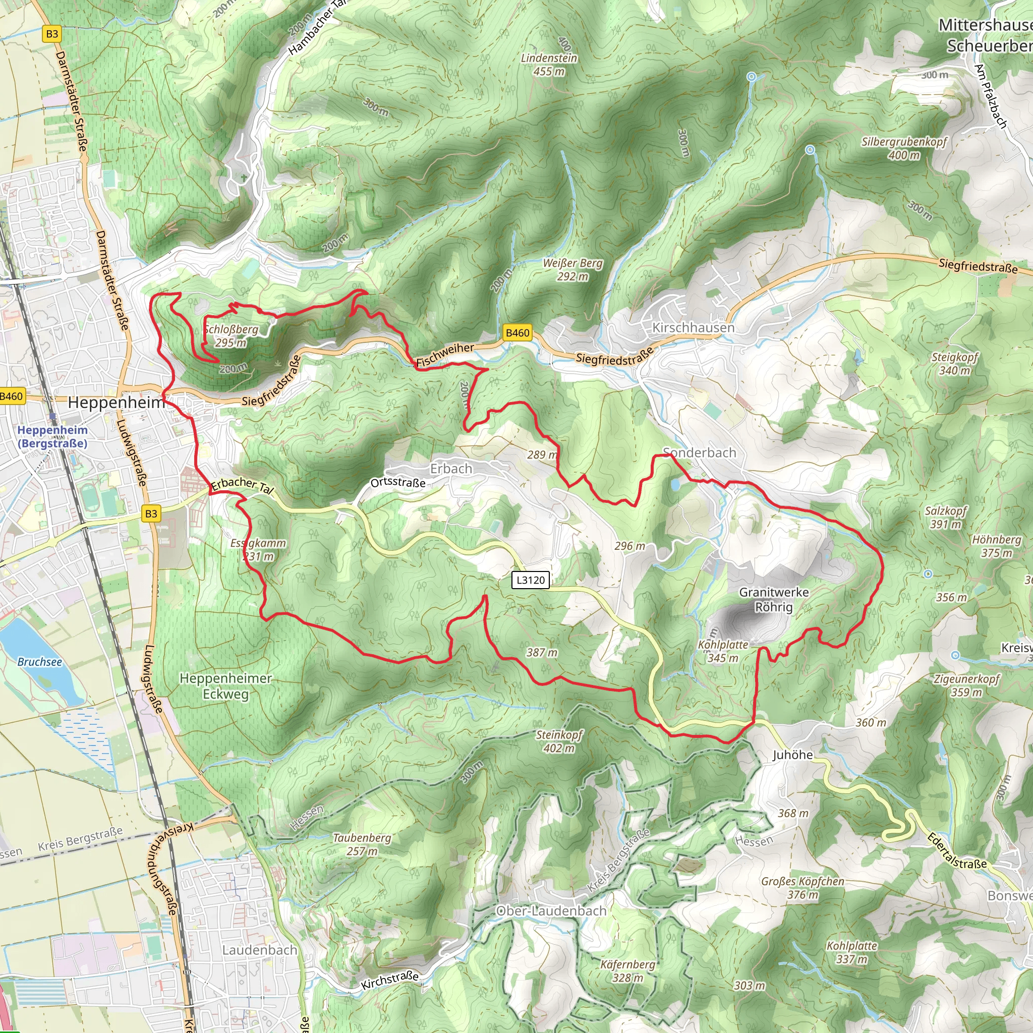 Ruine Starkenburg, Kohlplatte and Essigkamm Loop mobile static map
