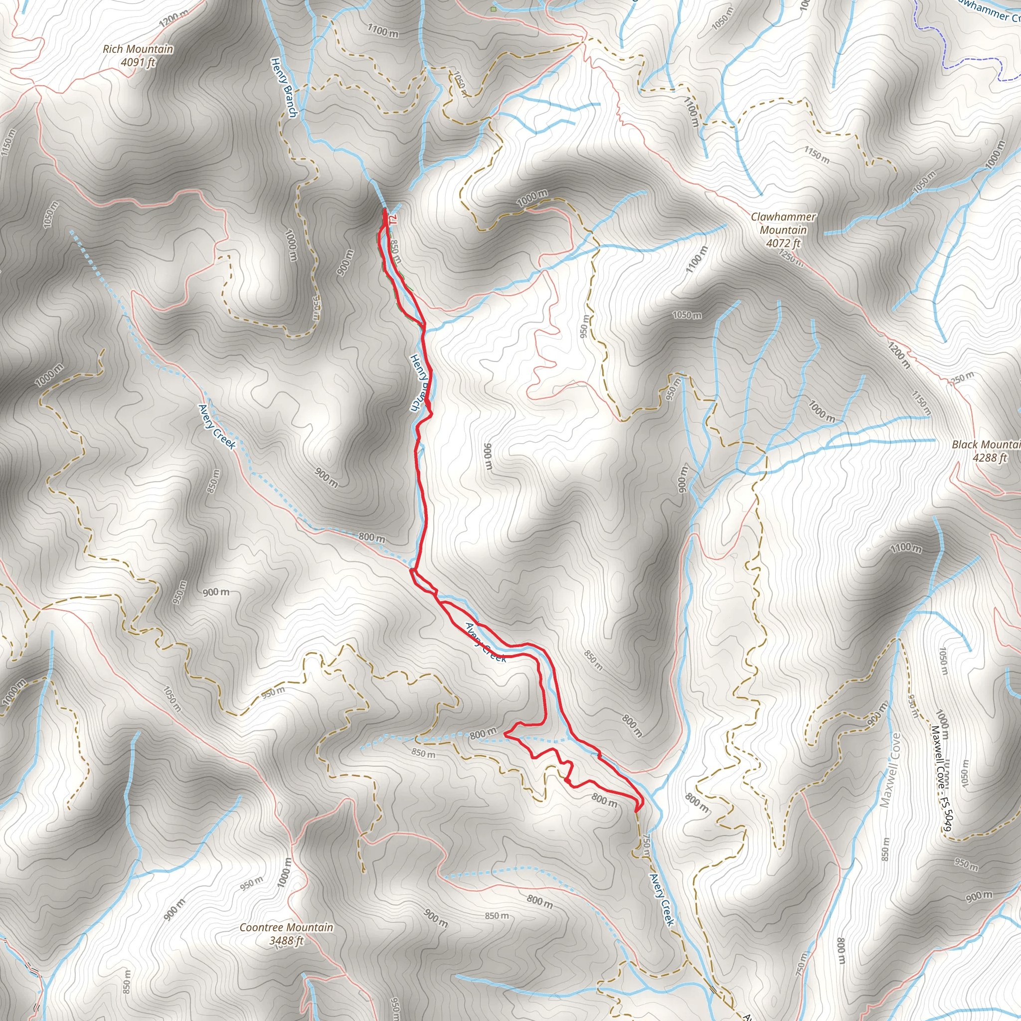 Buckhorn Gap, Twin Falls and Avery Creek Loop mobile static map