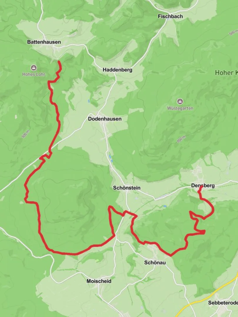 An image depicting the trail Densberg to Battenhausen Walk and its surrounding area.