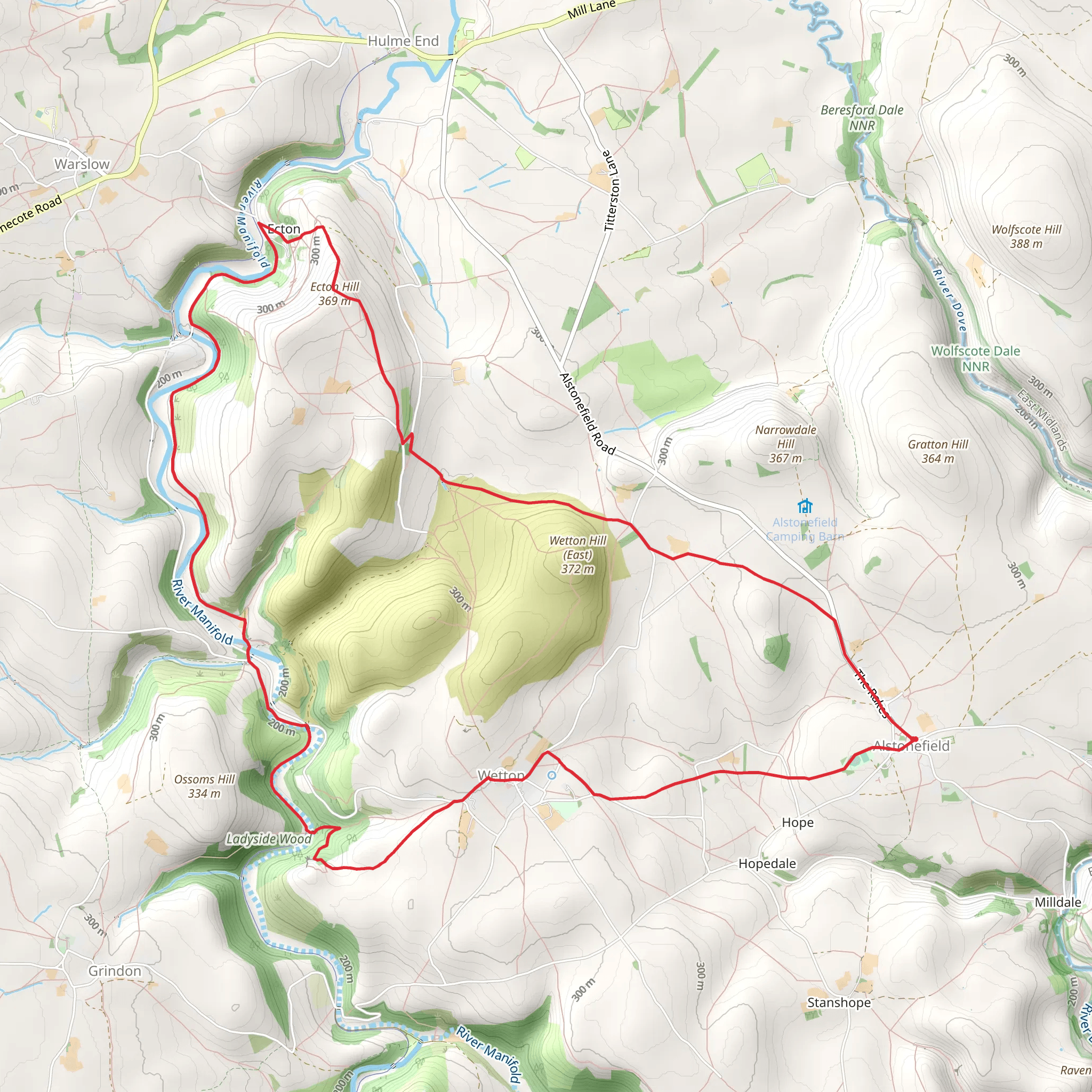 Manifold Valley - Thor's Cave - Ecton and Wetton Hills from Alstonefield mobile static map