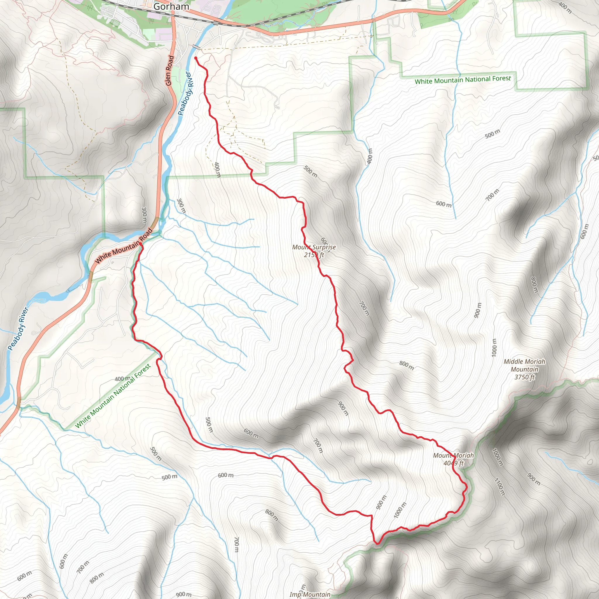 Mount Surprise, Mount Moriah and Stony Brook Trail via Gorham mobile static map