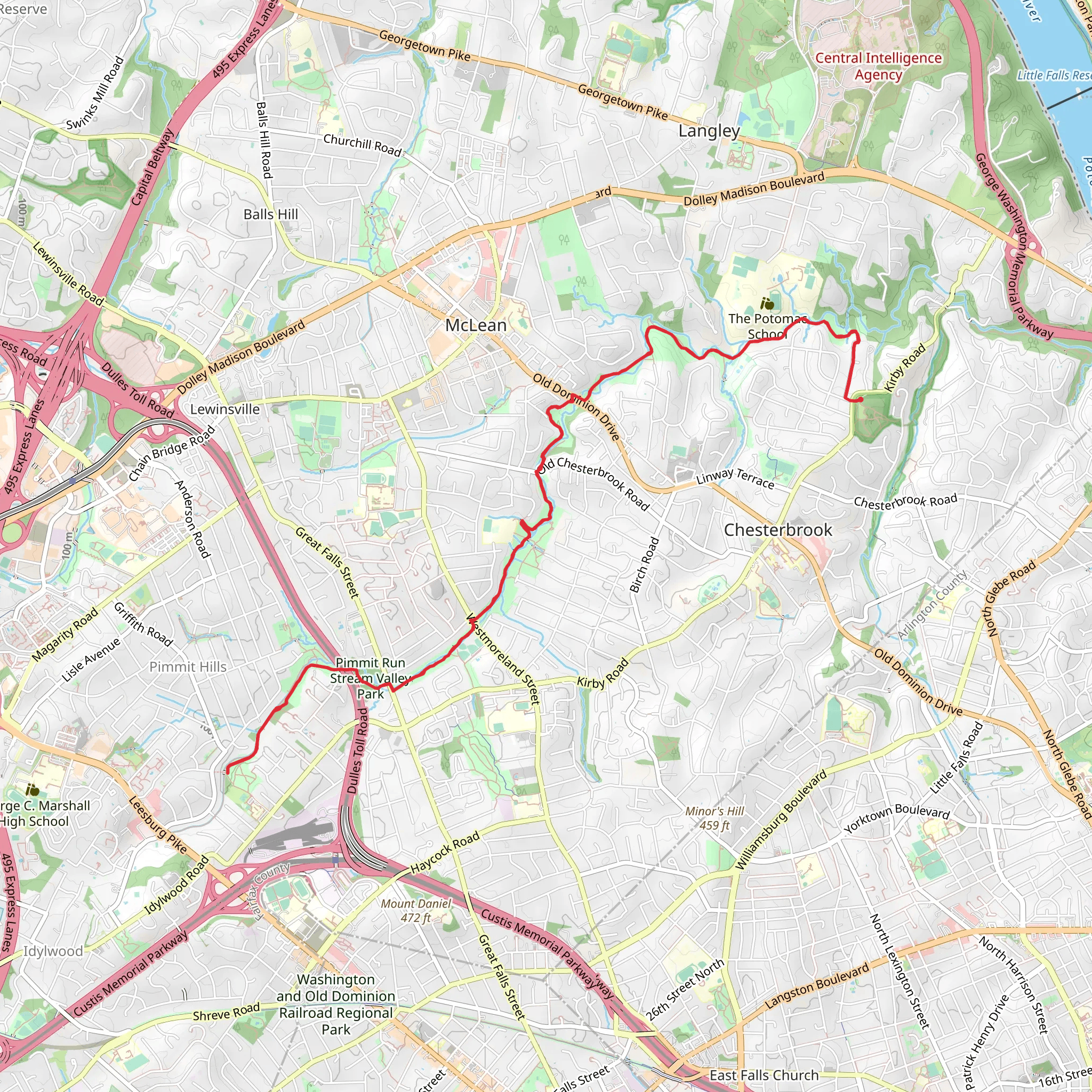 Pimmit Run Trail Upperstream and Lowerstream mobile static map