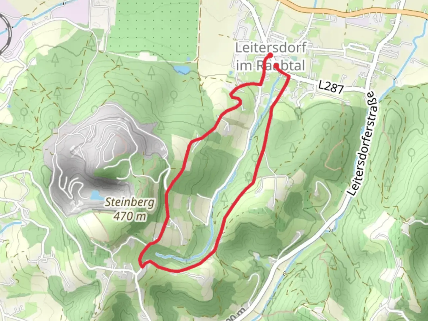 An image depicting the trail Feldbach - Leitersdorf - Kornleitenweg and its surrounding area.