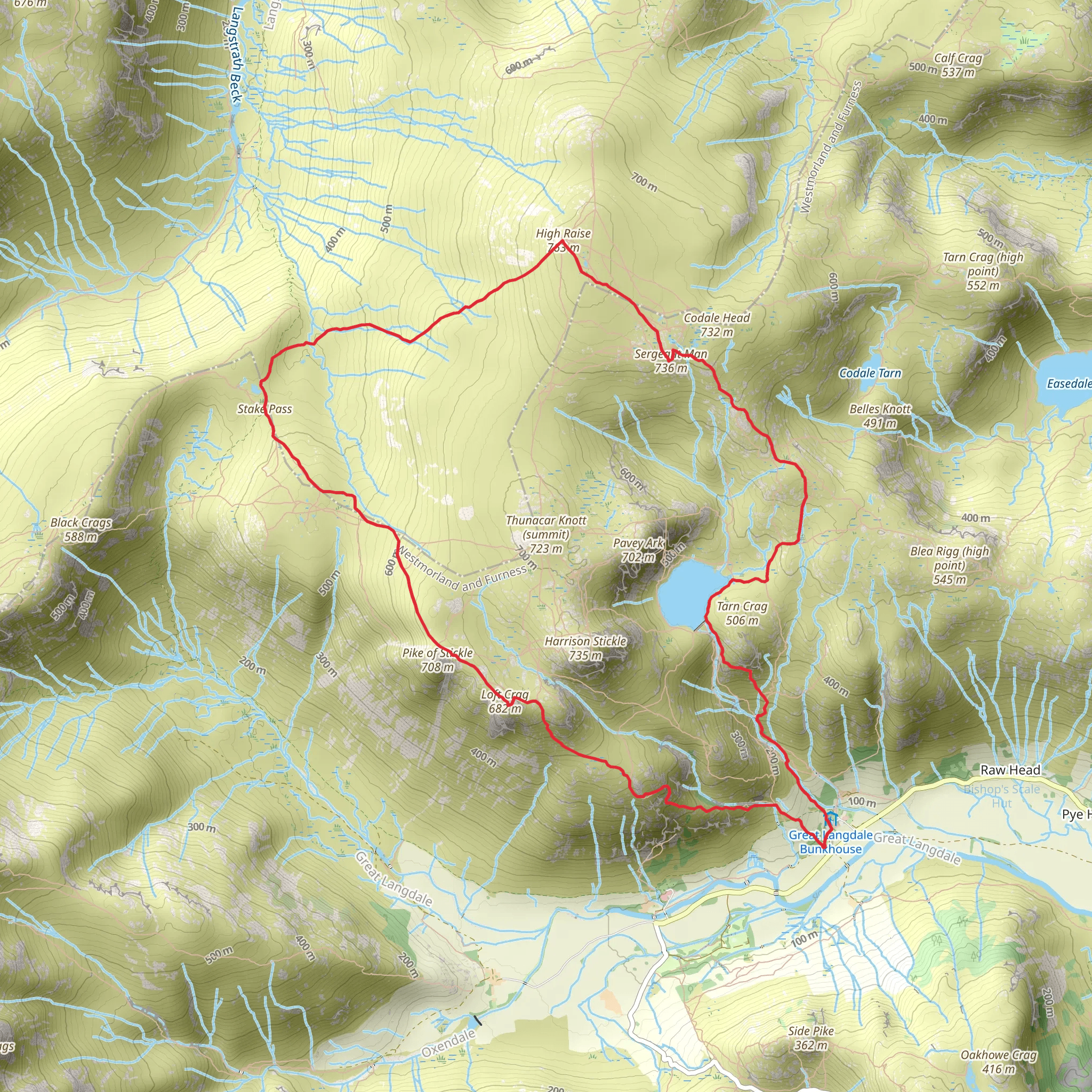 Loft Crag, Stake Pass, High Raise, Sergeant Man and Stickle Tarn Loop mobile static map