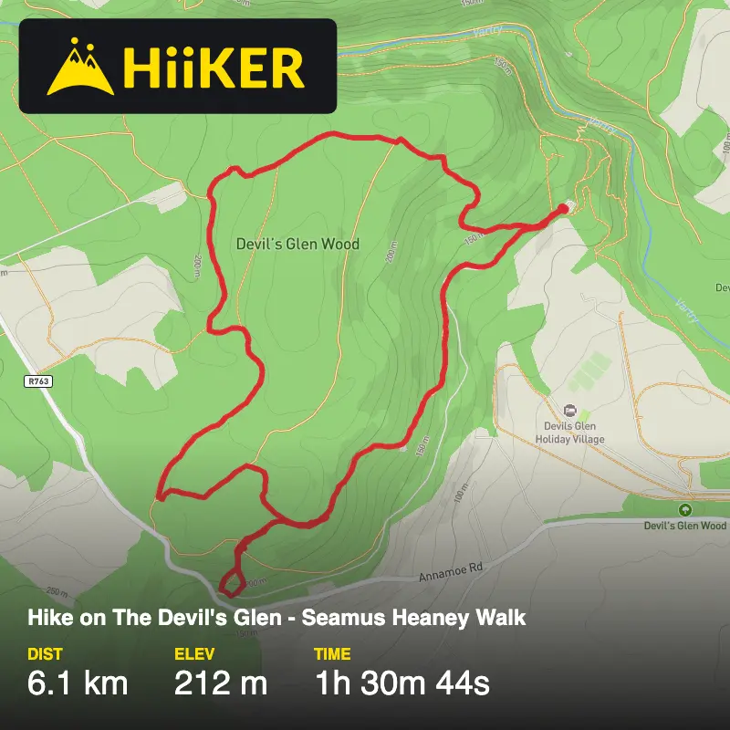 A map preview of the recording Hike on The Devil's Glen - Seamus Heaney Walk.
