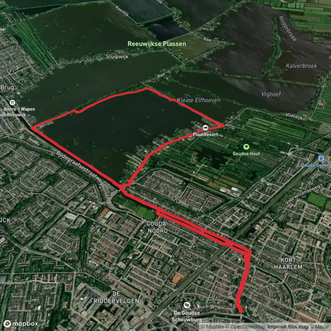 An image depicting the trail Elfhoeven Loop via Bruinegoud Route and its surrounding area.