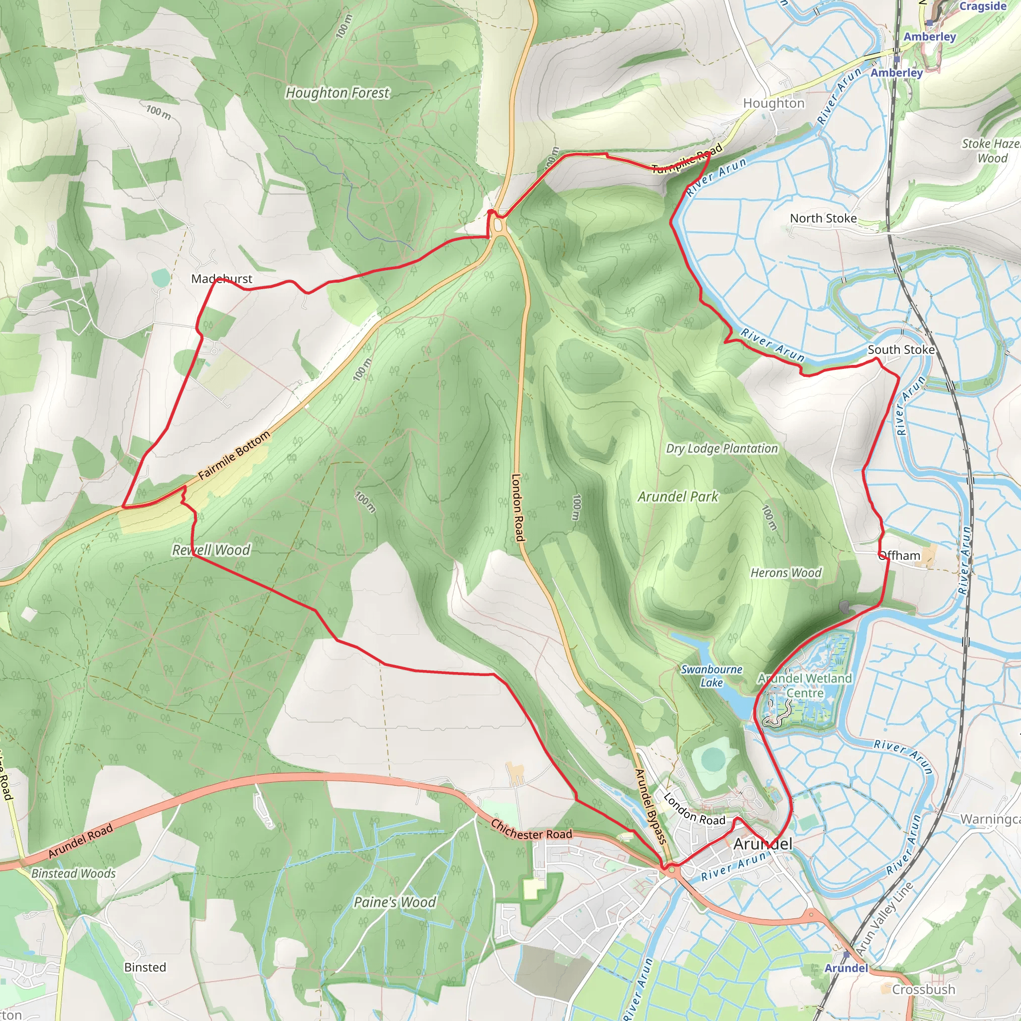 Rewell Wood, Heron Wood and River Arun Loop mobile static map