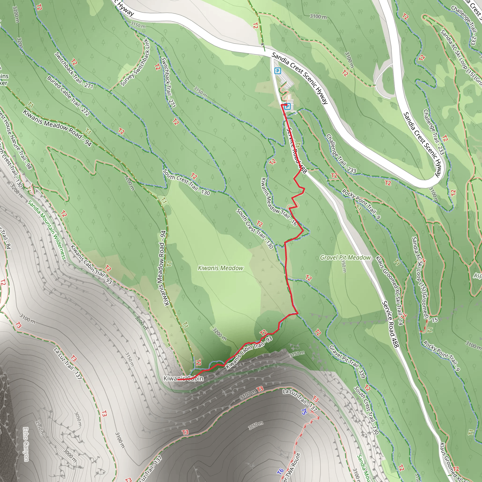 South Crest and Kiwanis Cabin Trail mobile static map