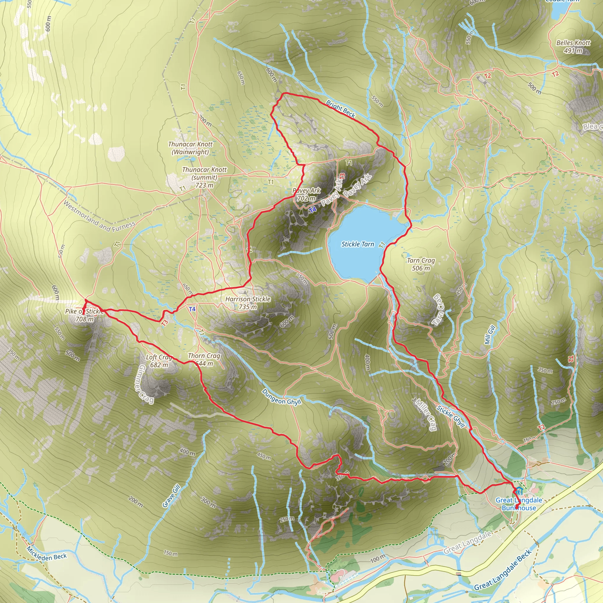 Langdale Pikes Loop mobile static map
