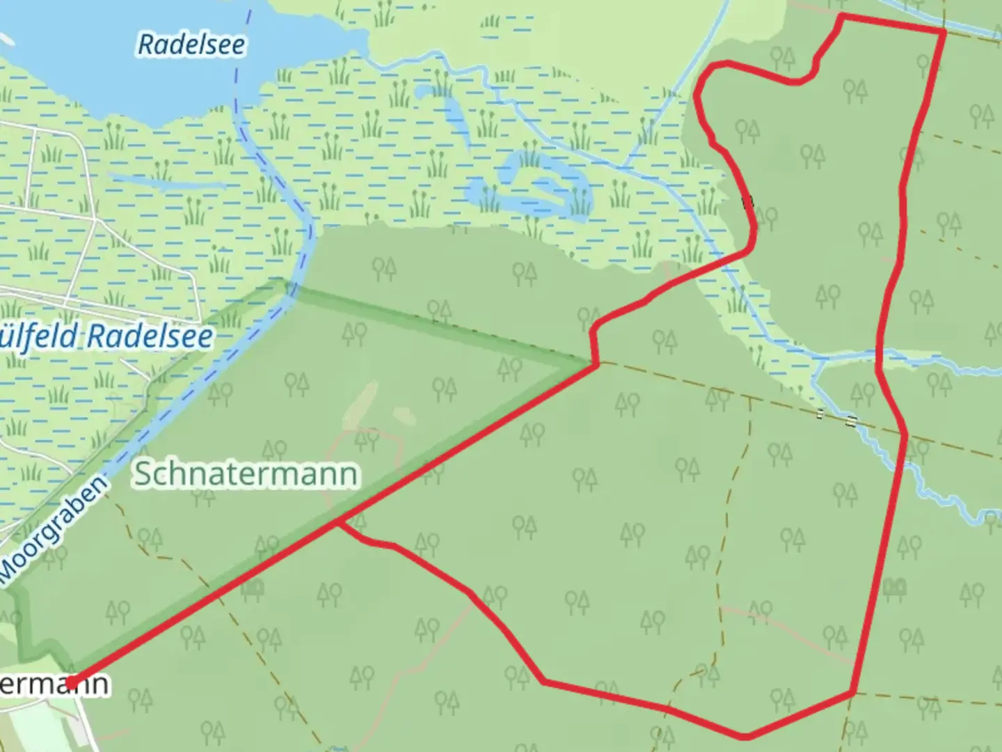 An image depicting the trail Schnatermann and Borwinseiche Loop and its surrounding area.