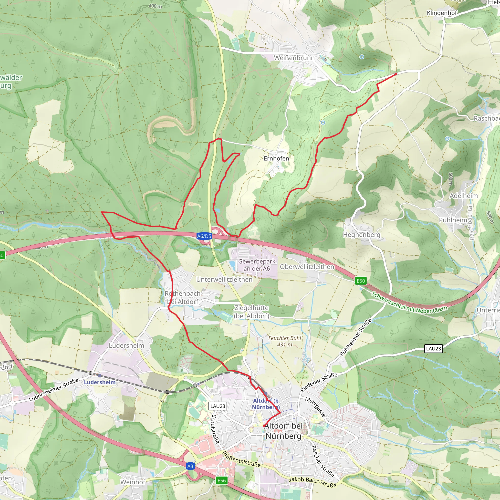 Altdorf bei Nürnberg to Weissenbrunn via Fraenkischer Duenerweg mobile static map