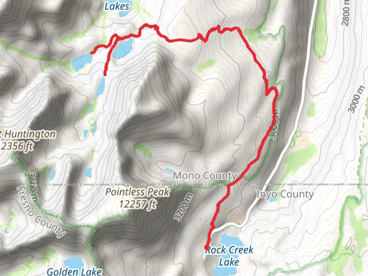 An image depicting the trail Hilton Creek Lakes via Hilton Lakes Trail and its surrounding area.