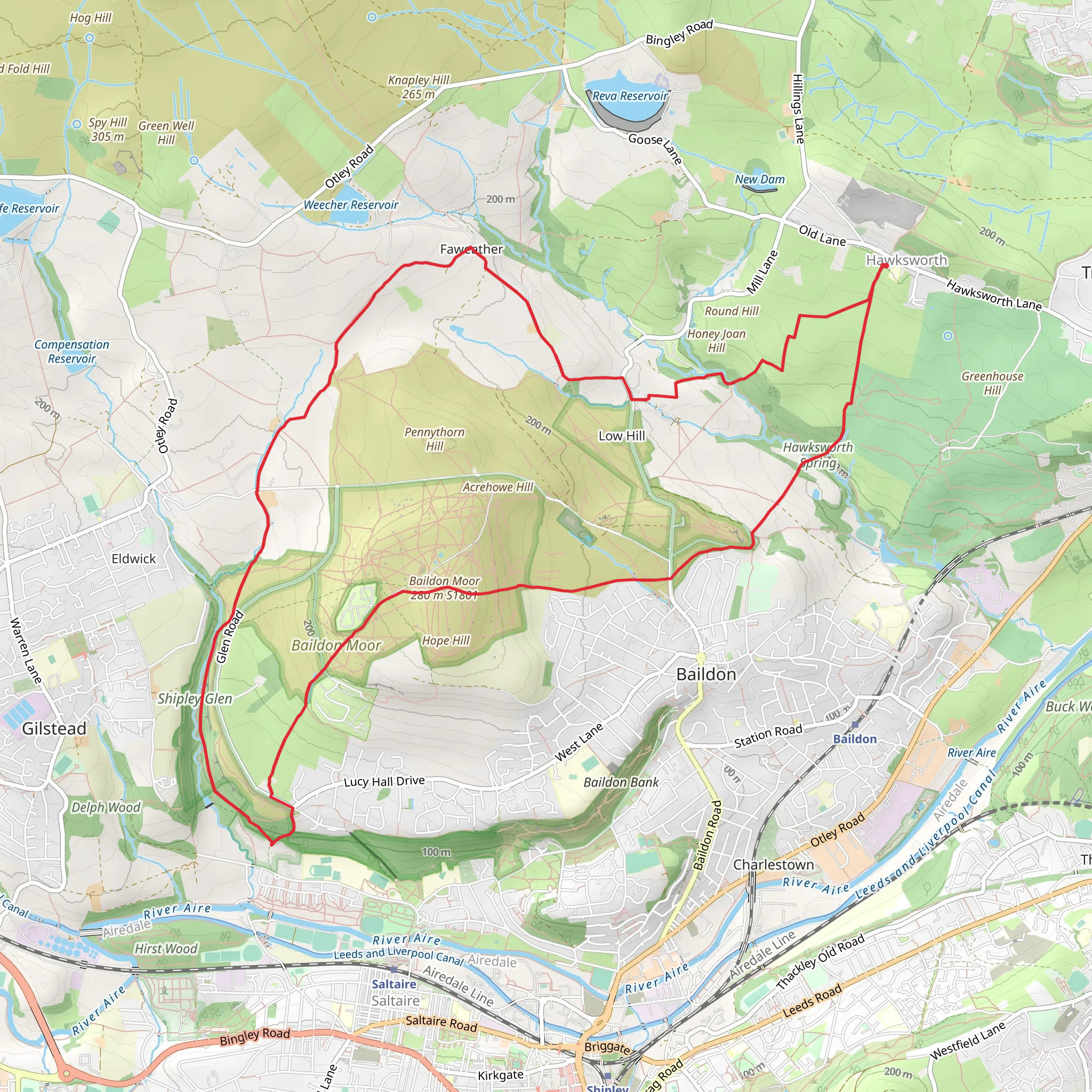 Hawksworth - Baildon Moor and Shipley Glen mobile static map