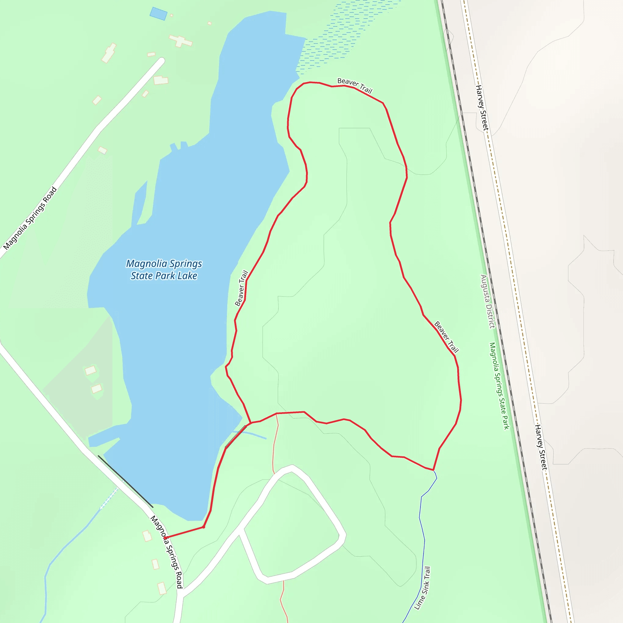 Magnolia Springs State Park Lake - Beaver Loop Trail mobile static map