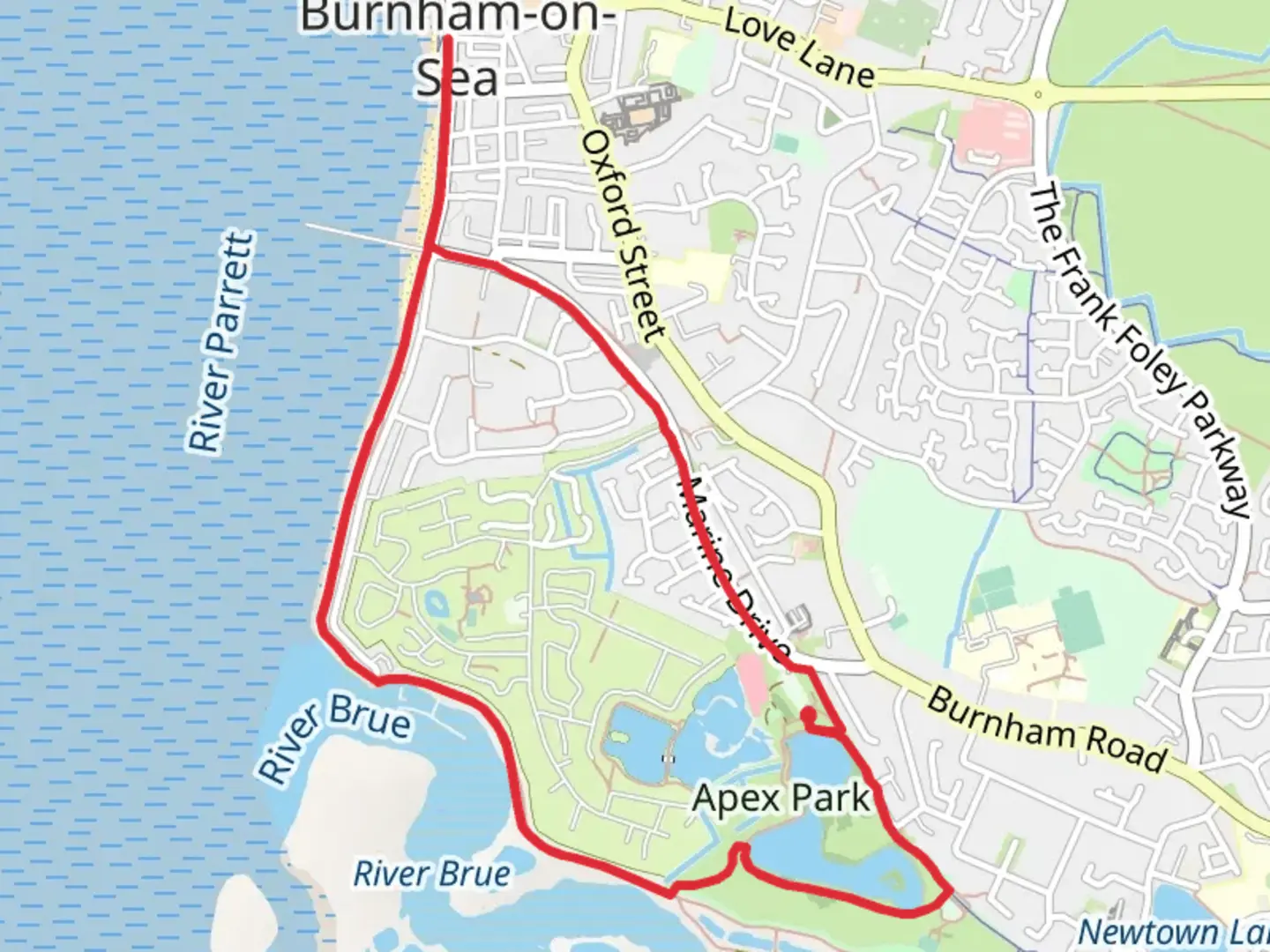 An image depicting the trail Apex Park and Berrow Sands Loop and its surrounding area.