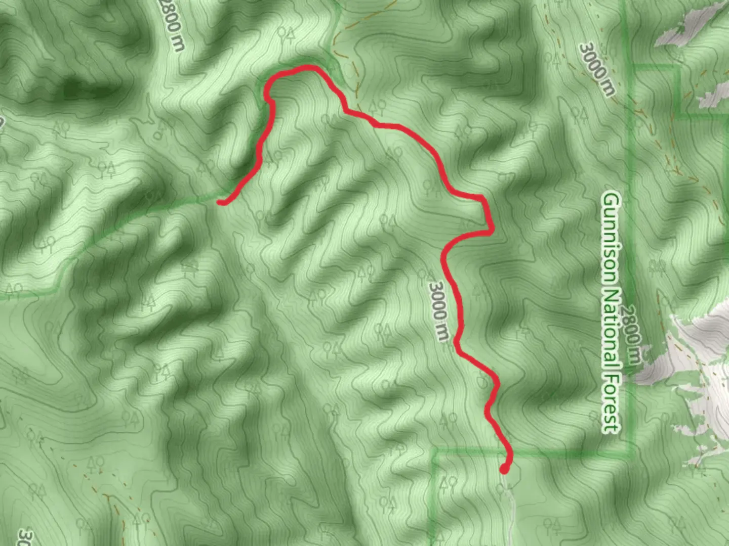 An image depicting the trail April Gulch Trail via Steers Gulch Road and its surrounding area.