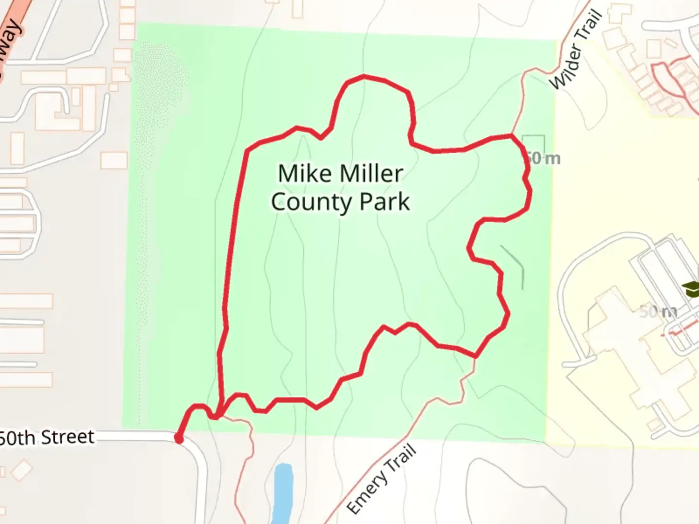 An image depicting the trail Mike Miller County Park Loop and its surrounding area.